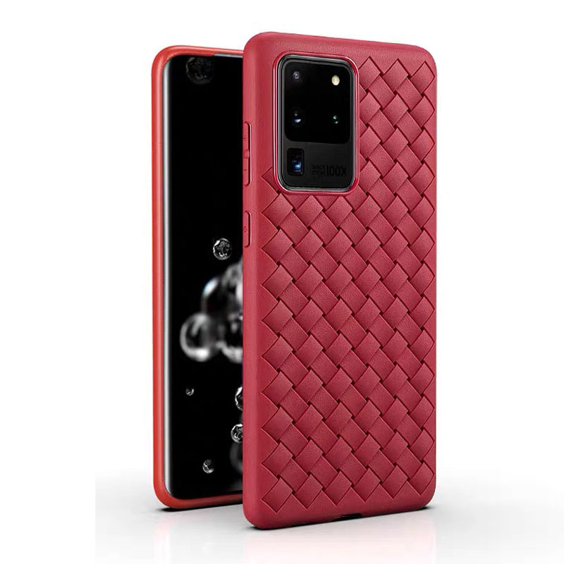 Breathable Woven Pattern TPU Phone Cover for Samsung Galaxy S20 Ultra - Red