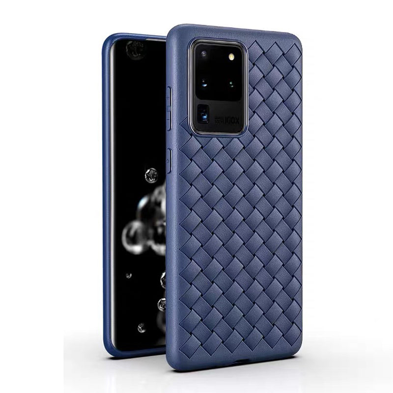 Breathable Woven Pattern TPU Phone Cover for Samsung Galaxy S20 Ultra - Dark Blue