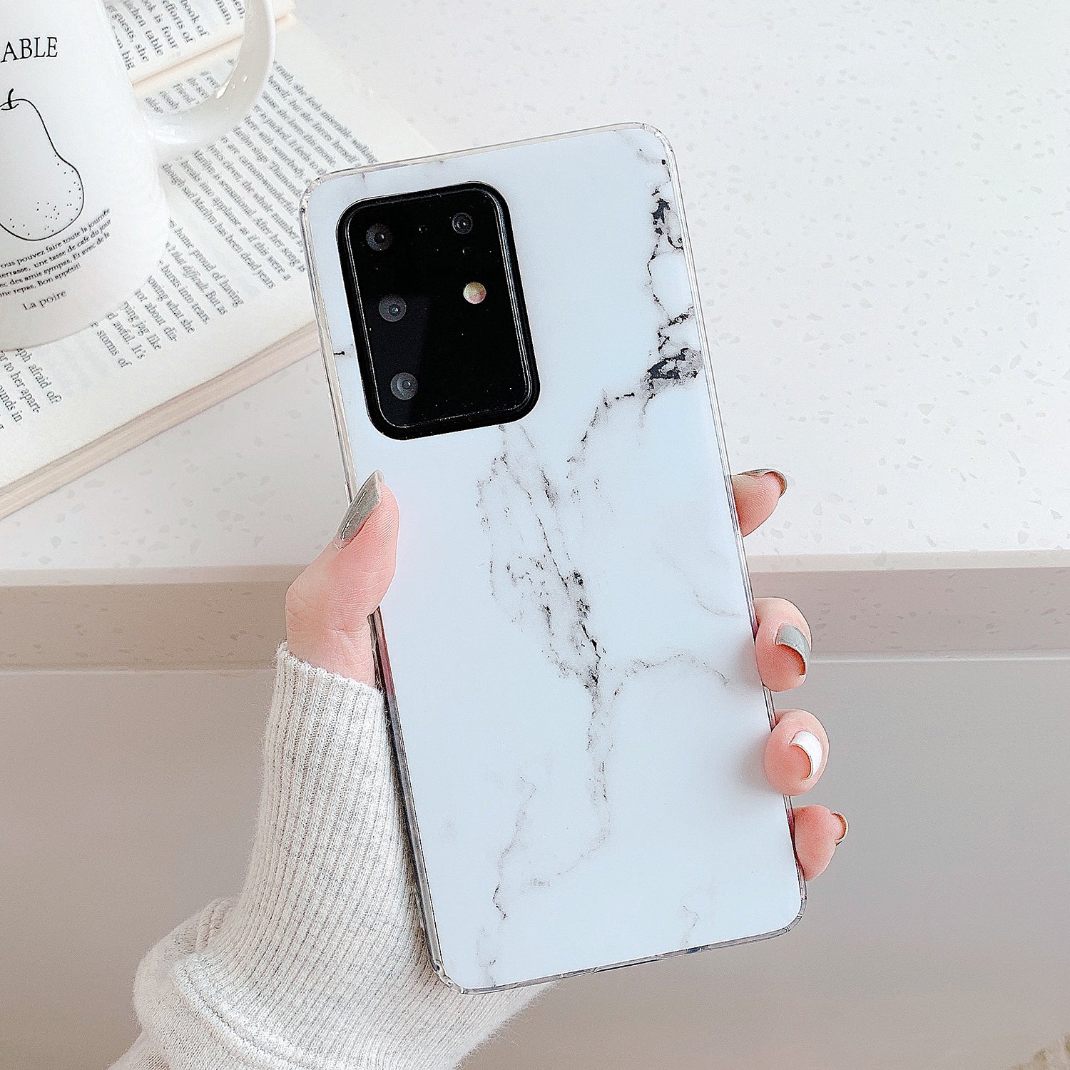 Marble Pattern Matte IMD TPU Shell Case for Samsung Galaxy S20 Plus - White