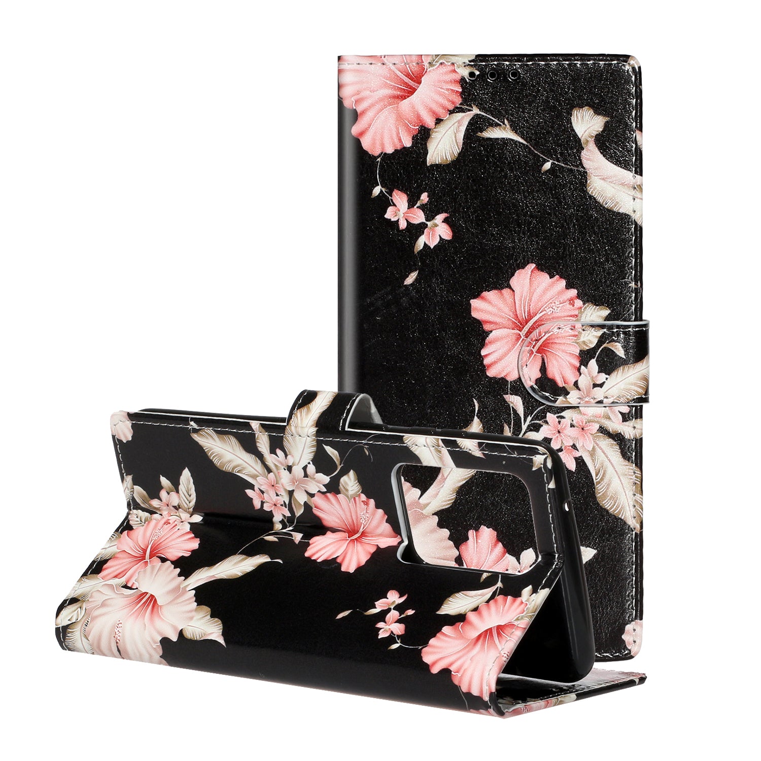 Pattern Printing Magnetic Leather Phone Case Wallet for Samsung Galaxy S20 Ultra - Pink Flower