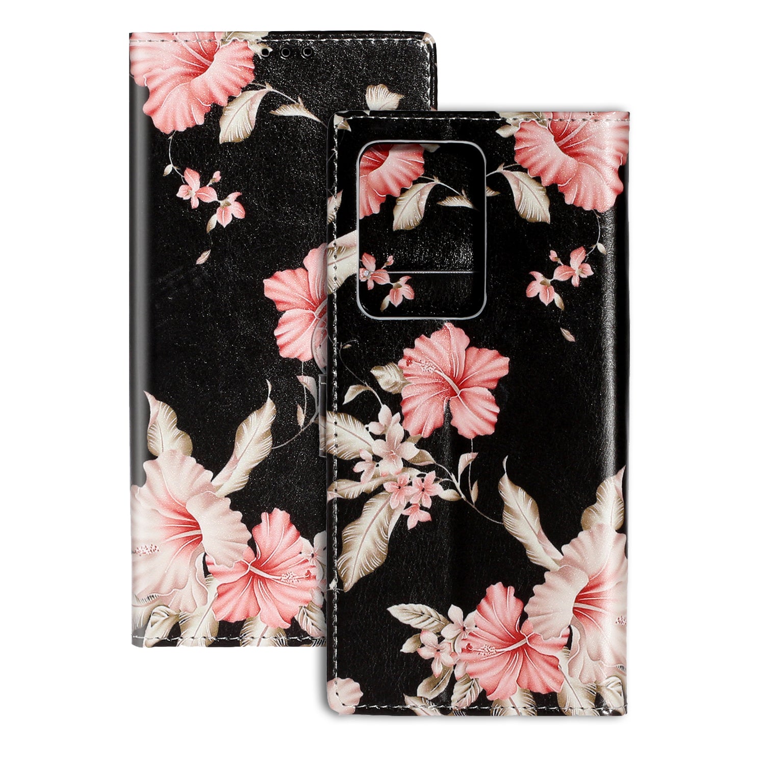 Pattern Printing Magnetic Leather Phone Case Wallet for Samsung Galaxy S20 Ultra - Pink Flower