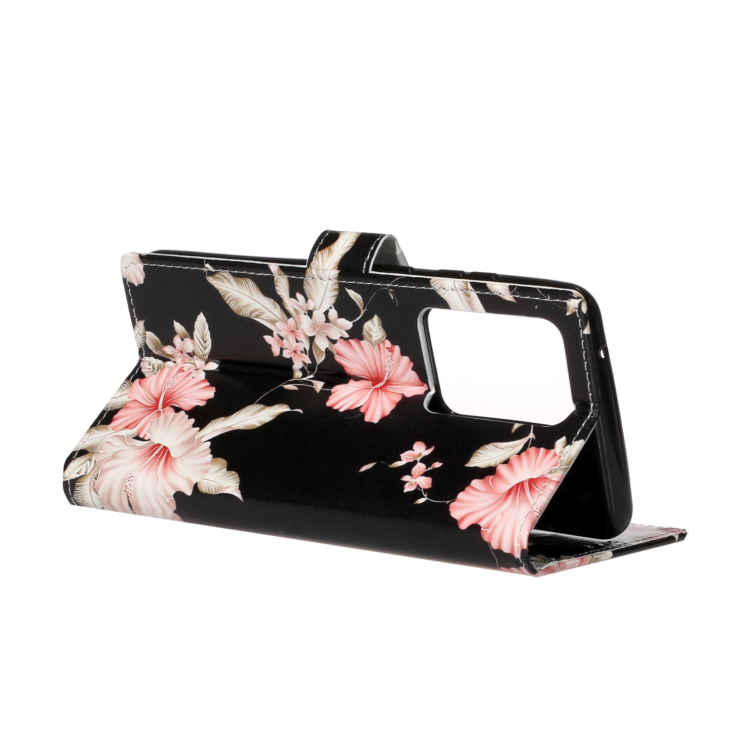 Pattern Printing Magnetic Leather Phone Case Wallet for Samsung Galaxy S20 Ultra - Pink Flower