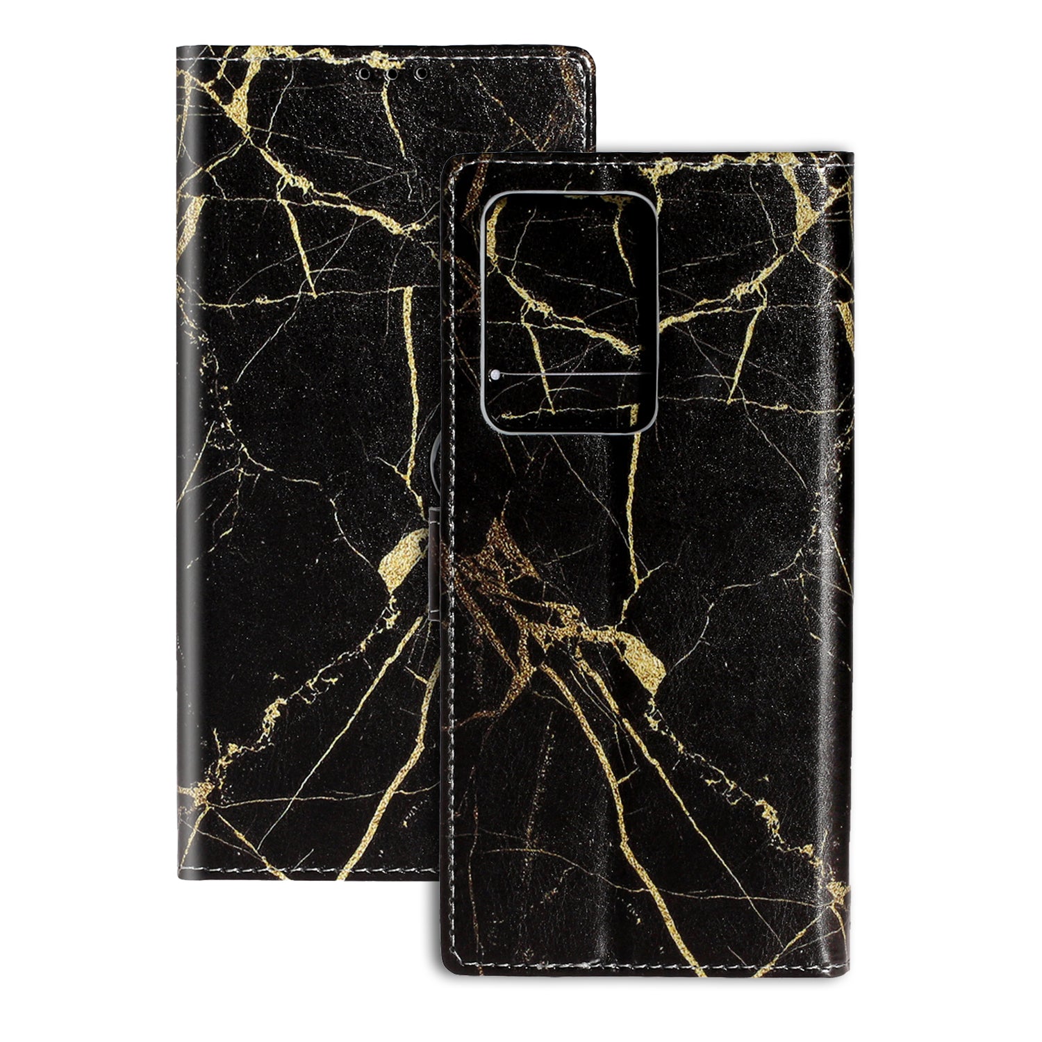 Pattern Printing Magnetic Leather Phone Case Wallet for Samsung Galaxy S20 Ultra - Black/Gold