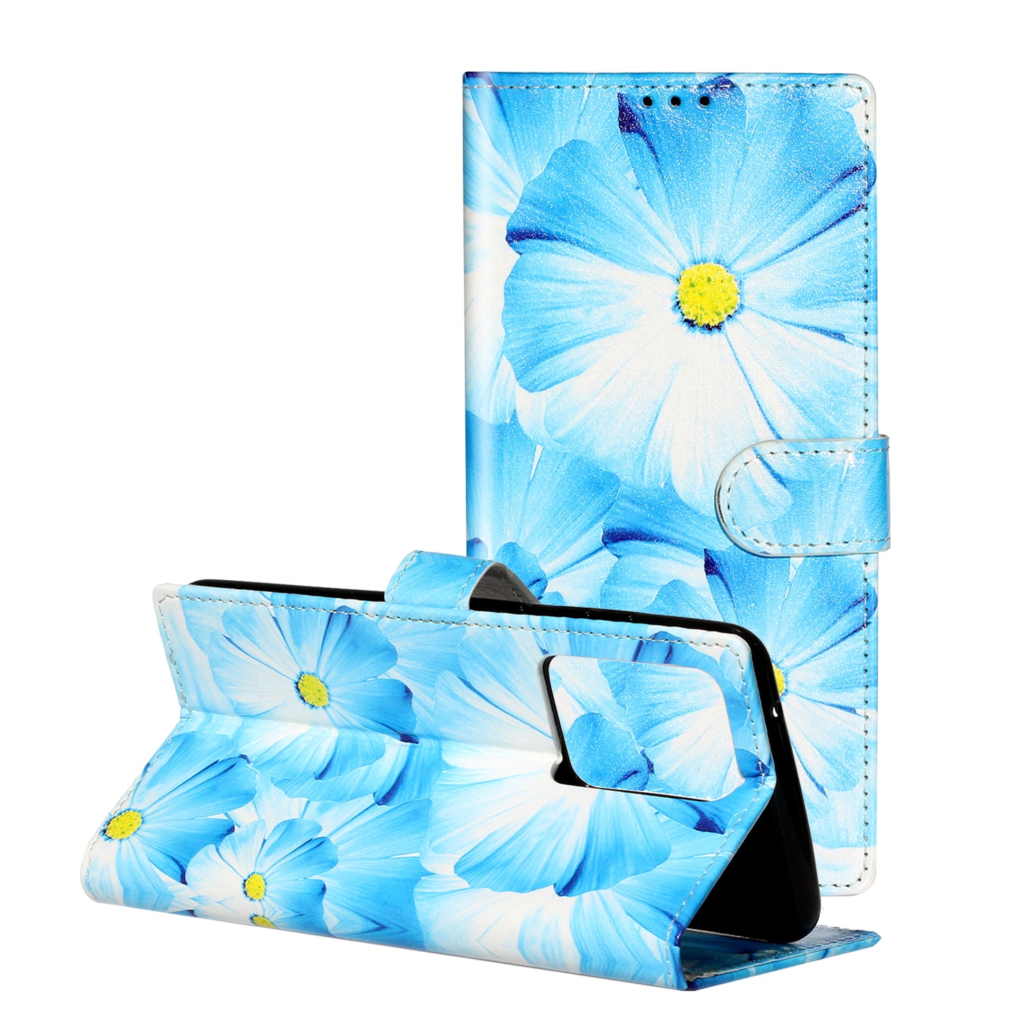 Pattern Printing Magnetic Leather Phone Case Wallet for Samsung Galaxy S20 Ultra - Blue Flower