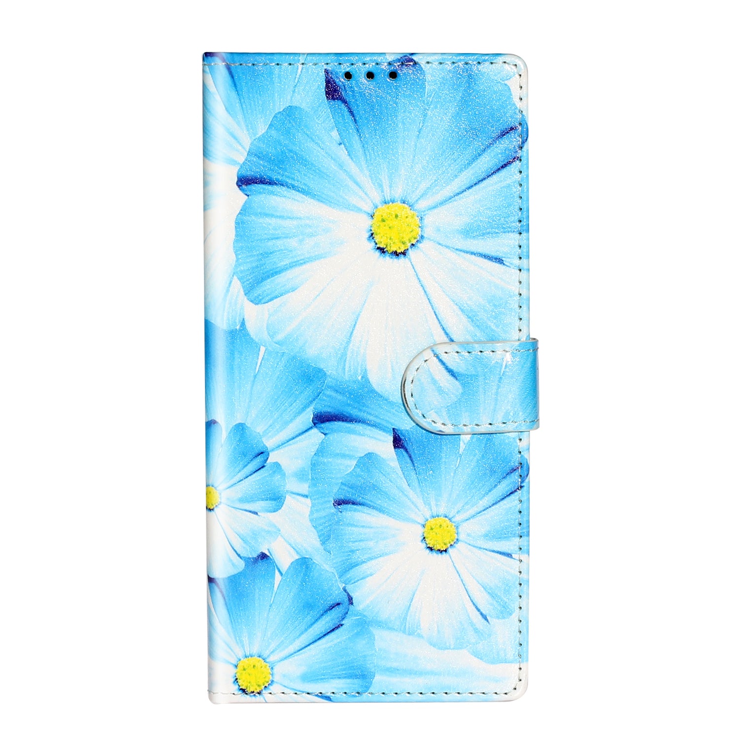 Pattern Printing Magnetic Leather Phone Case Wallet for Samsung Galaxy S20 Ultra - Blue Flower