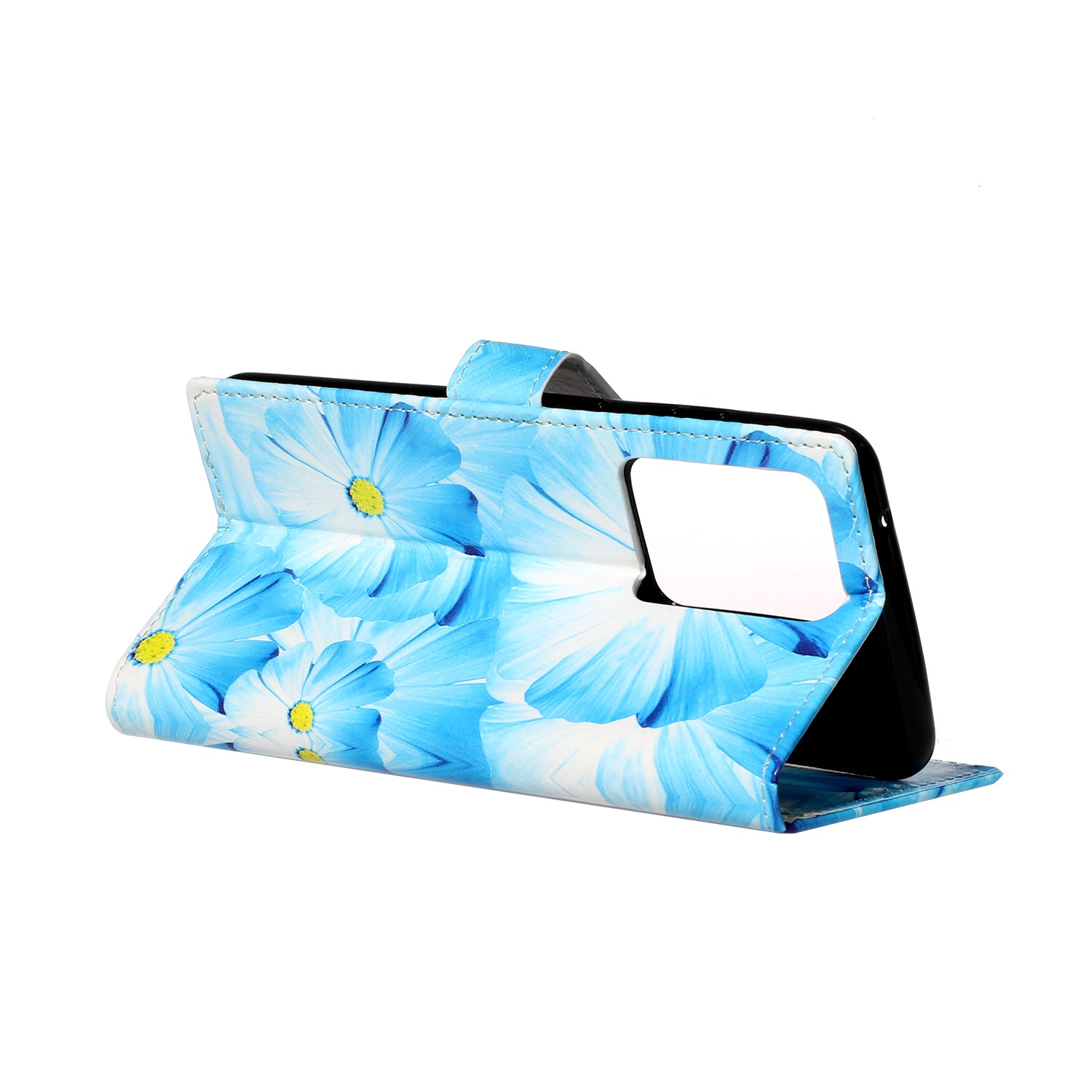 Pattern Printing Magnetic Leather Phone Case Wallet for Samsung Galaxy S20 Ultra - Blue Flower