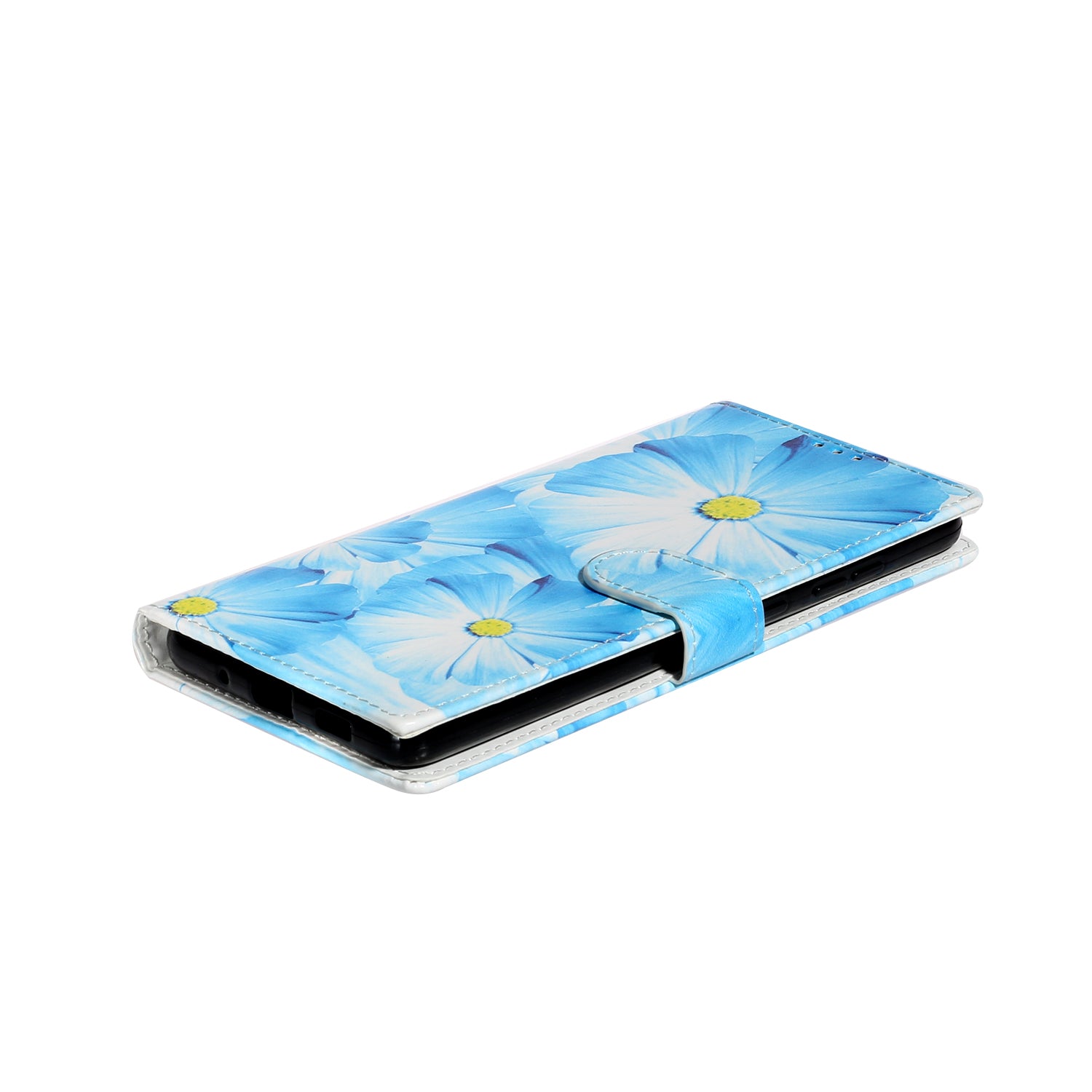 Pattern Printing Magnetic Leather Phone Case Wallet for Samsung Galaxy S20 Ultra - Blue Flower