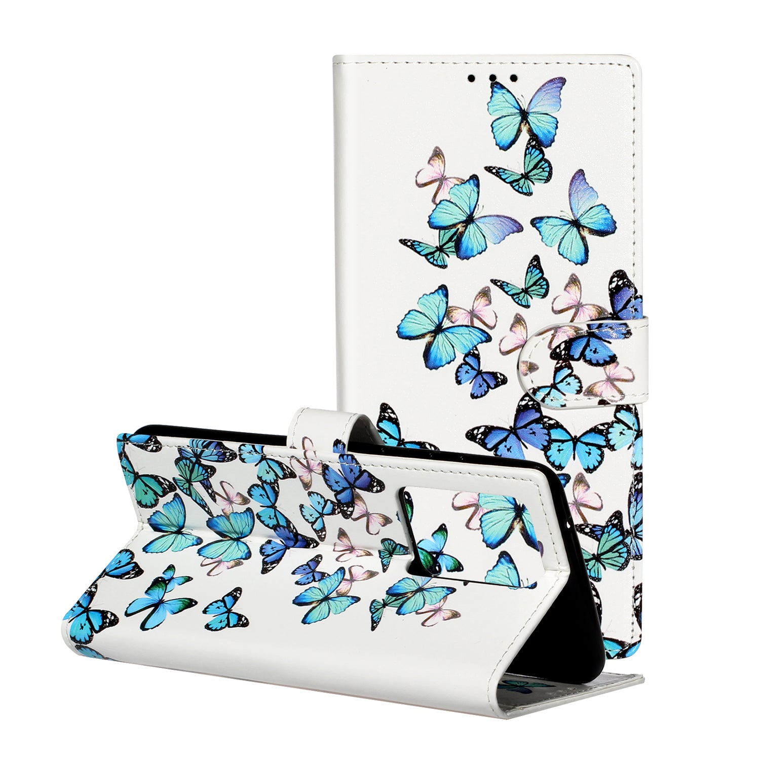 Pattern Printing Magnetic Leather Phone Case Wallet for Samsung Galaxy S20 Ultra - Blue Butterflies