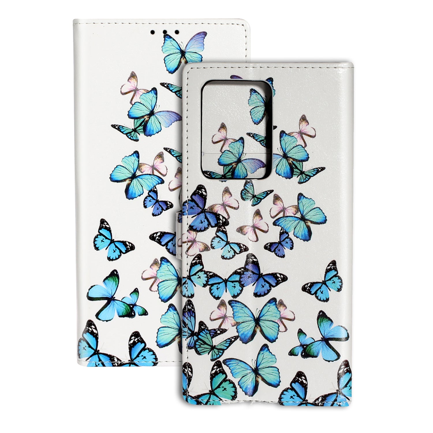 Pattern Printing Magnetic Leather Phone Case Wallet for Samsung Galaxy S20 Ultra - Blue Butterflies