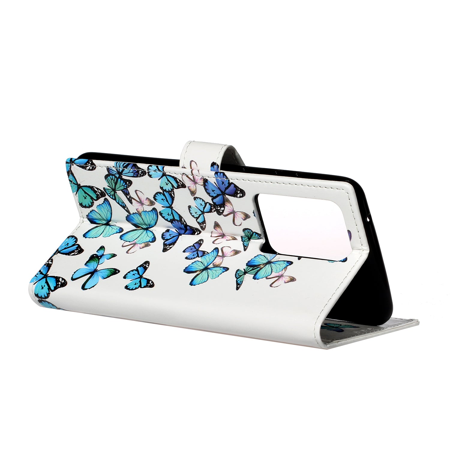 Pattern Printing Magnetic Leather Phone Case Wallet for Samsung Galaxy S20 Ultra - Blue Butterflies