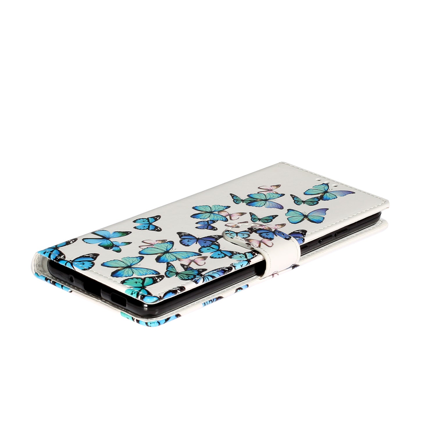 Pattern Printing Magnetic Leather Phone Case Wallet for Samsung Galaxy S20 Ultra - Blue Butterflies