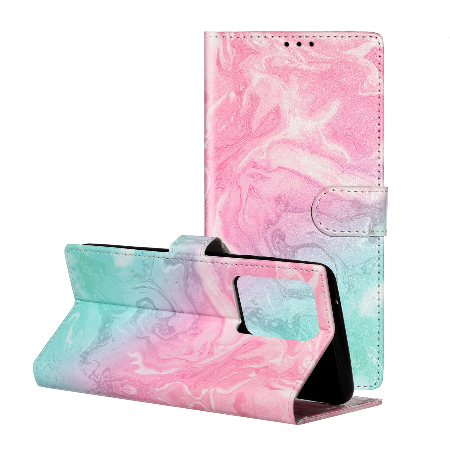 Pattern Printing Magnetic Leather Phone Case Wallet for Samsung Galaxy S20 Ultra - Pink/Blue