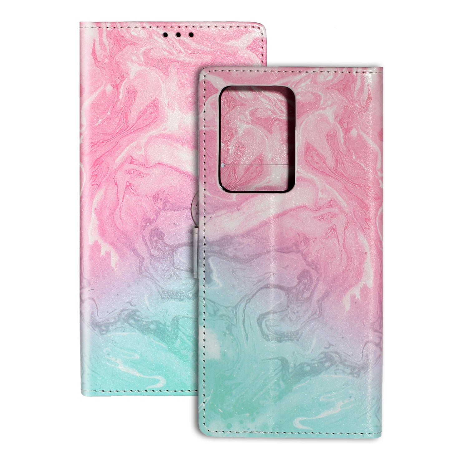 Pattern Printing Magnetic Leather Phone Case Wallet for Samsung Galaxy S20 Ultra - Pink/Blue