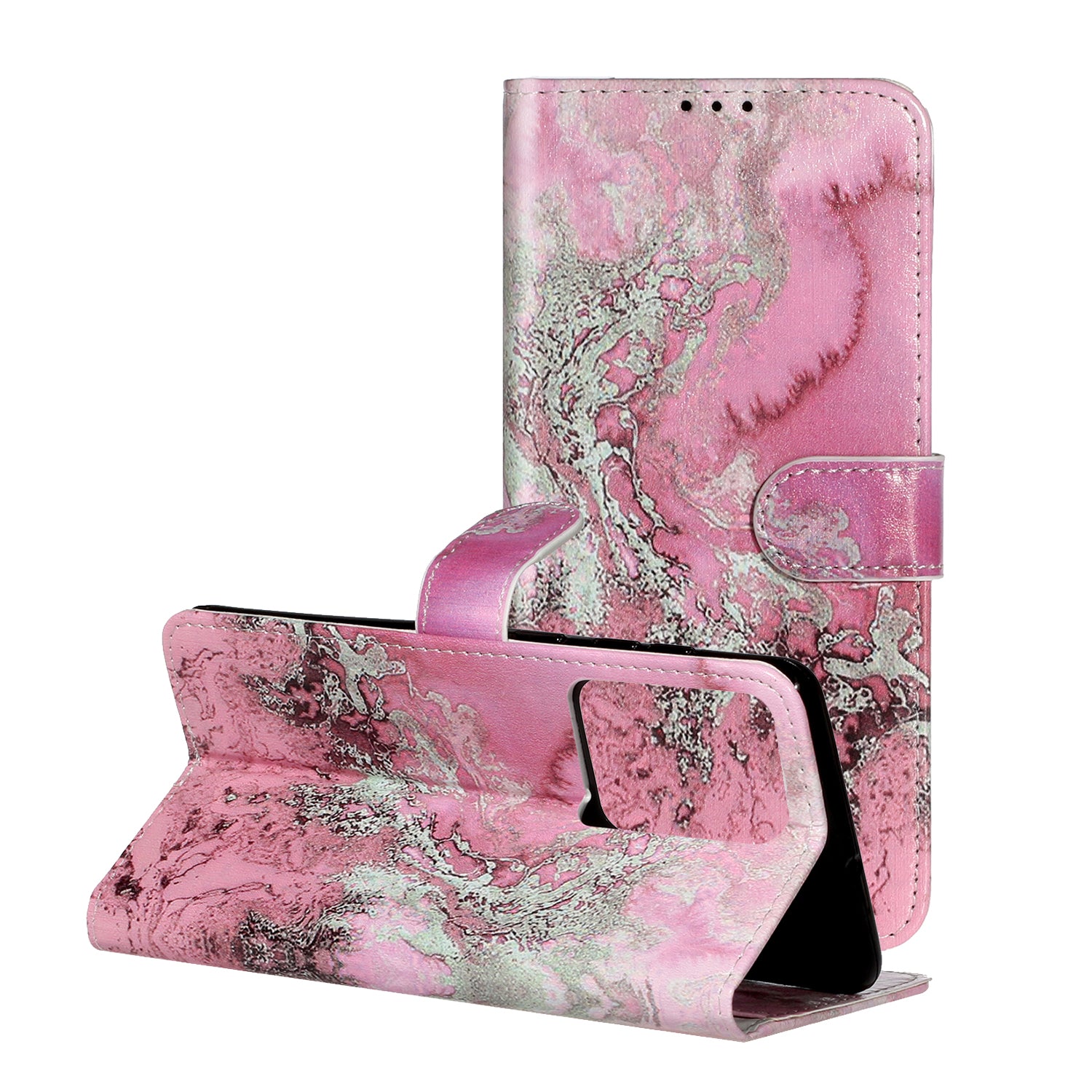 Pattern Printing Magnetic Leather Phone Case Wallet for Samsung Galaxy S20 Ultra - Pink/Grey