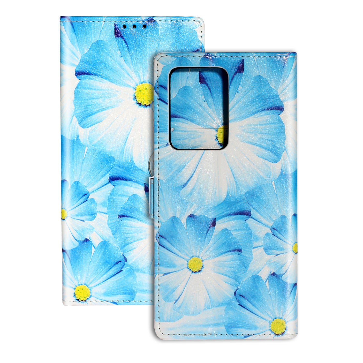 Pattern Printing Magnetic Leather Wallet Cover Phone Case for Samsung Galaxy S20 Plus/S20 Plus 5G - Blue Flower