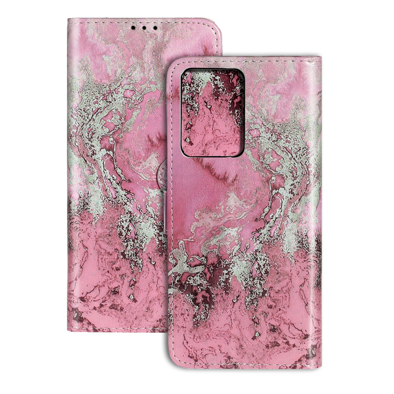 Pattern Printing Magnetic Leather Wallet Cover Phone Case for Samsung Galaxy S20 Plus/S20 Plus 5G - Pink/Grey