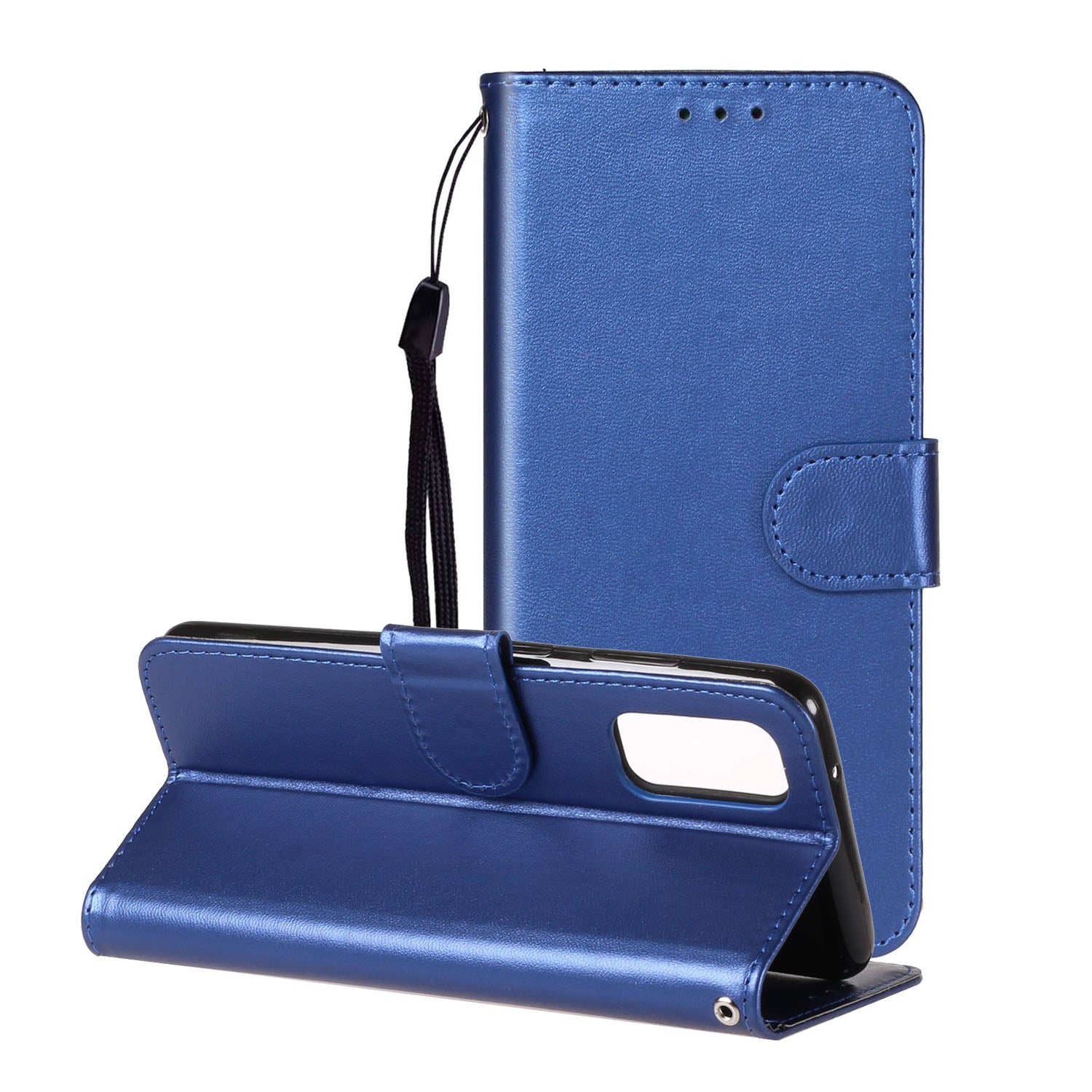 Pure Color Leather Mobile Cover for Samsung Galaxy S20 Plus - Blue