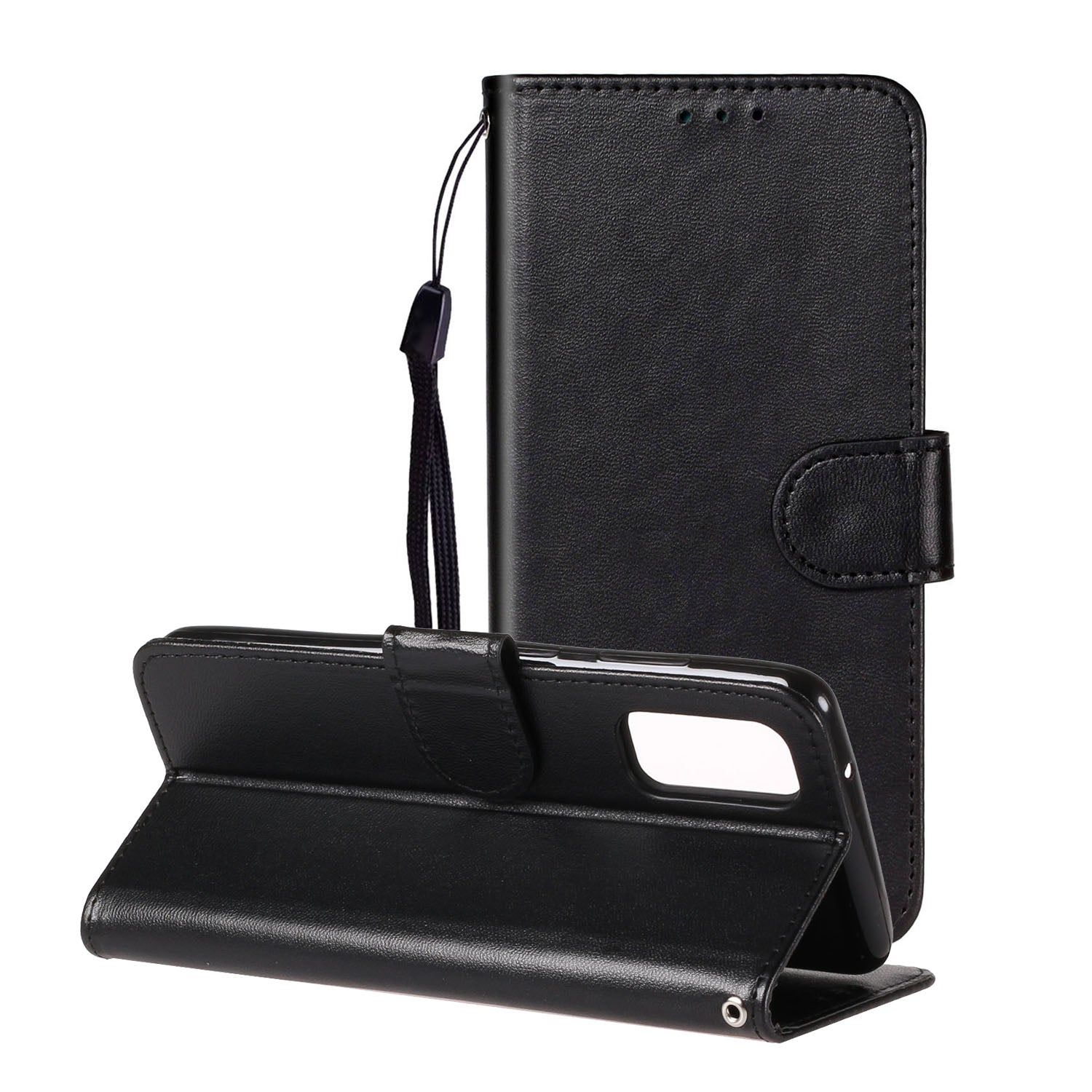 Solid Color Leather Wallet Mobile Phone Cover for Samsung Galaxy S20 4G/S20 5G - Black