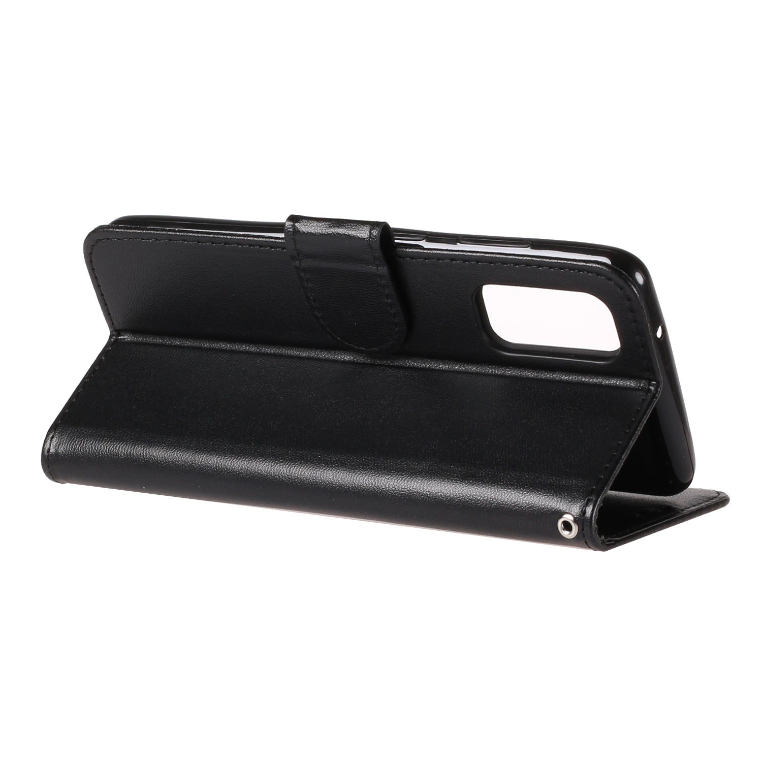 Solid Color Leather Wallet Mobile Phone Cover for Samsung Galaxy S20 4G/S20 5G - Black