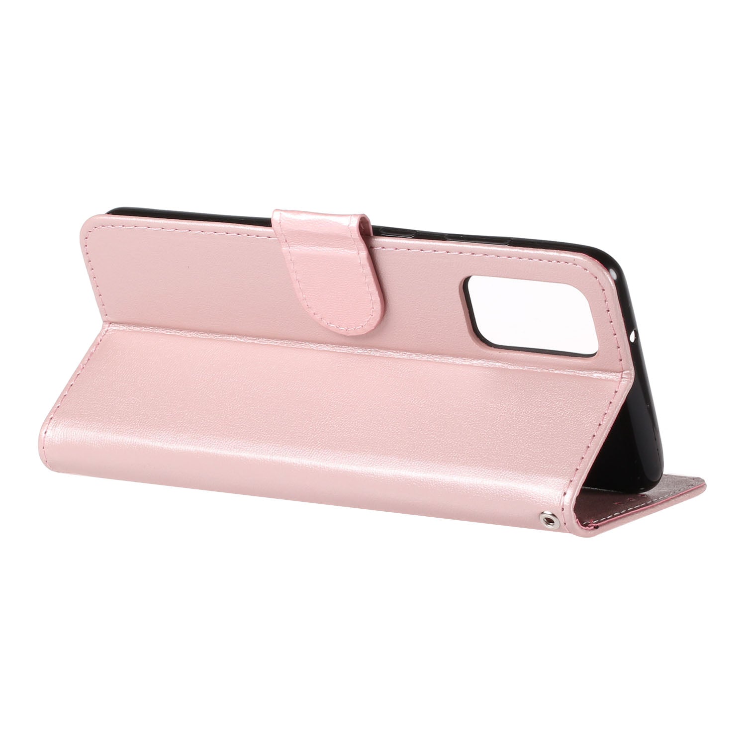 Solid Color Leather Wallet Mobile Phone Cover for Samsung Galaxy S20 4G/S20 5G - Rose Gold