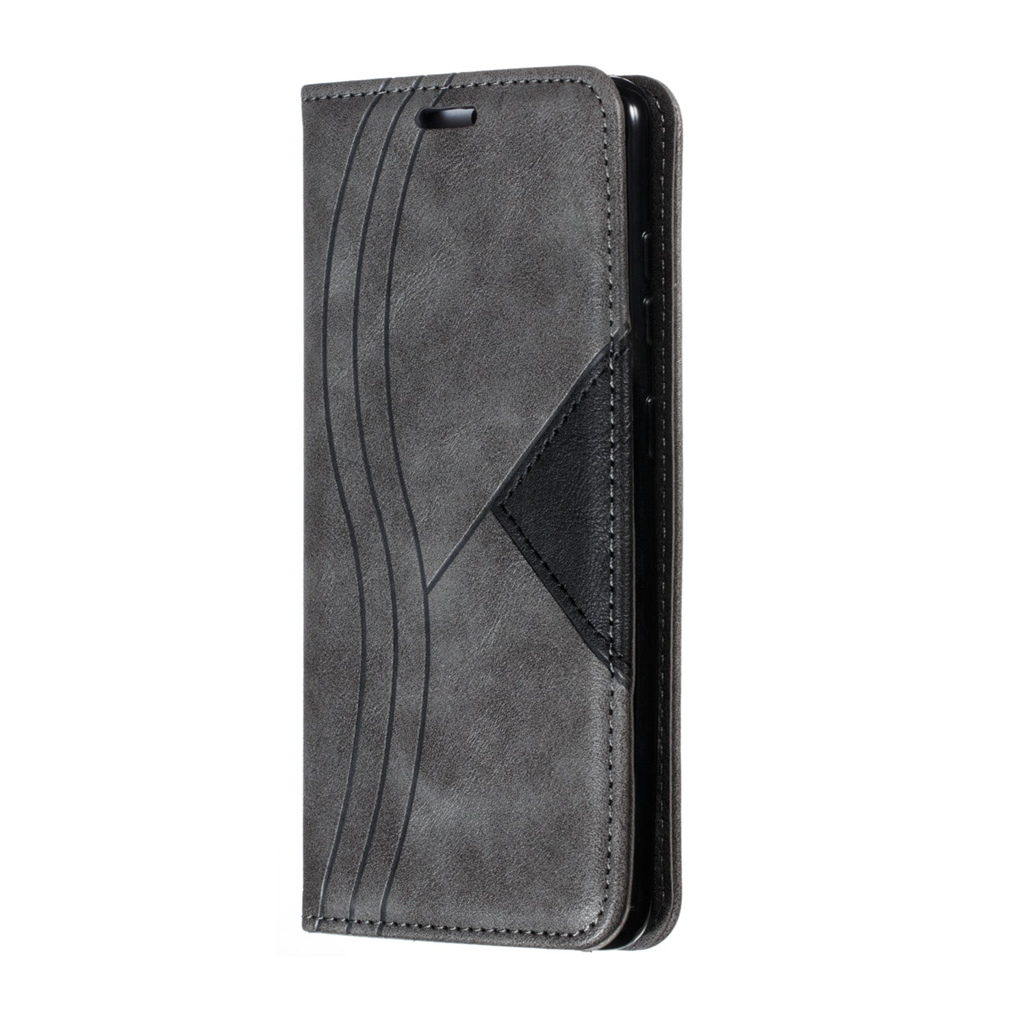 Auto-absorbed Splicing Leather Stand Shell with Card Slots for Samsung Galaxy S20 4G/S20 5G - Grey