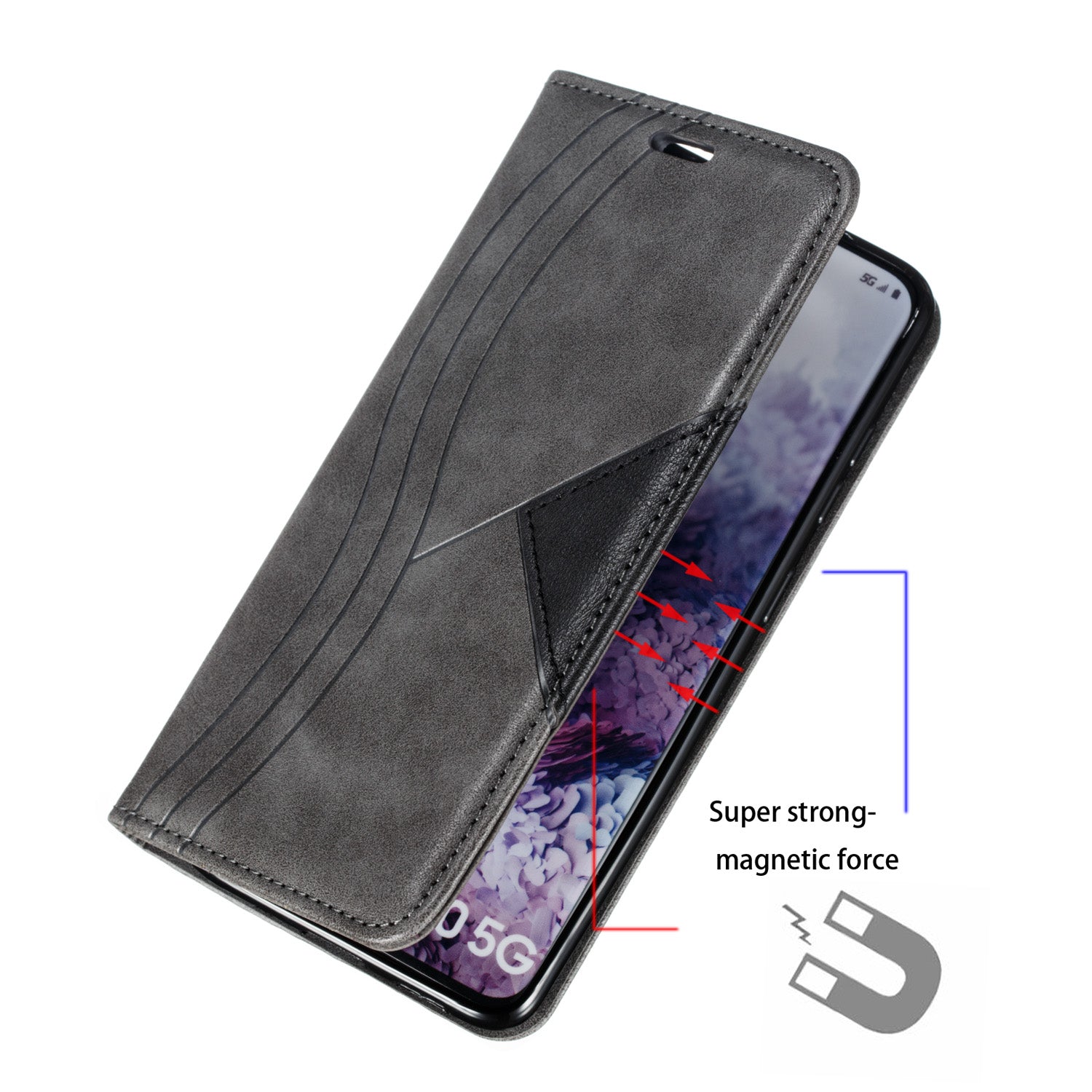 Auto-absorbed Splicing Leather Stand Shell with Card Slots for Samsung Galaxy S20 4G/S20 5G - Grey