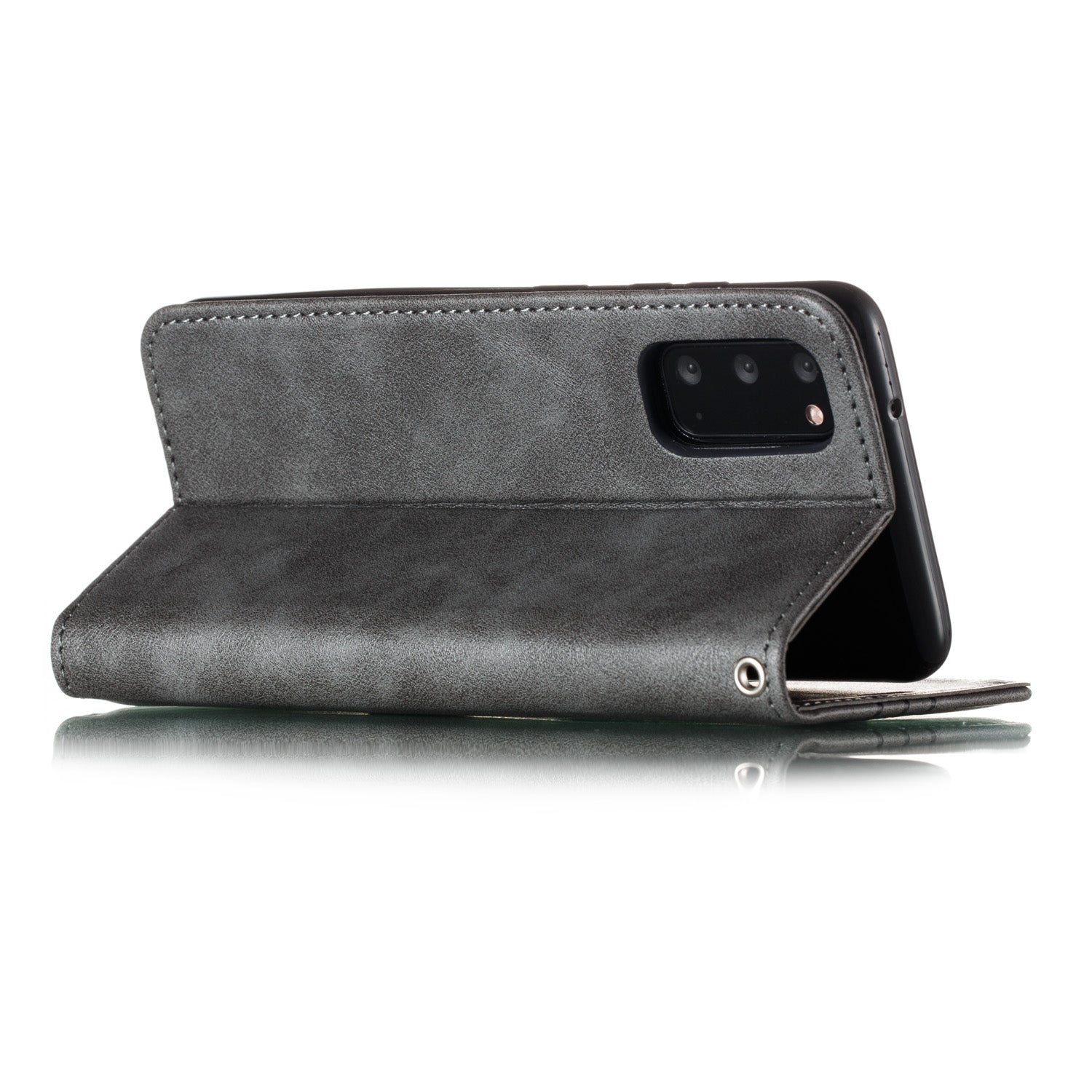 Auto-absorbed Splicing Leather Stand Shell with Card Slots for Samsung Galaxy S20 4G/S20 5G - Grey