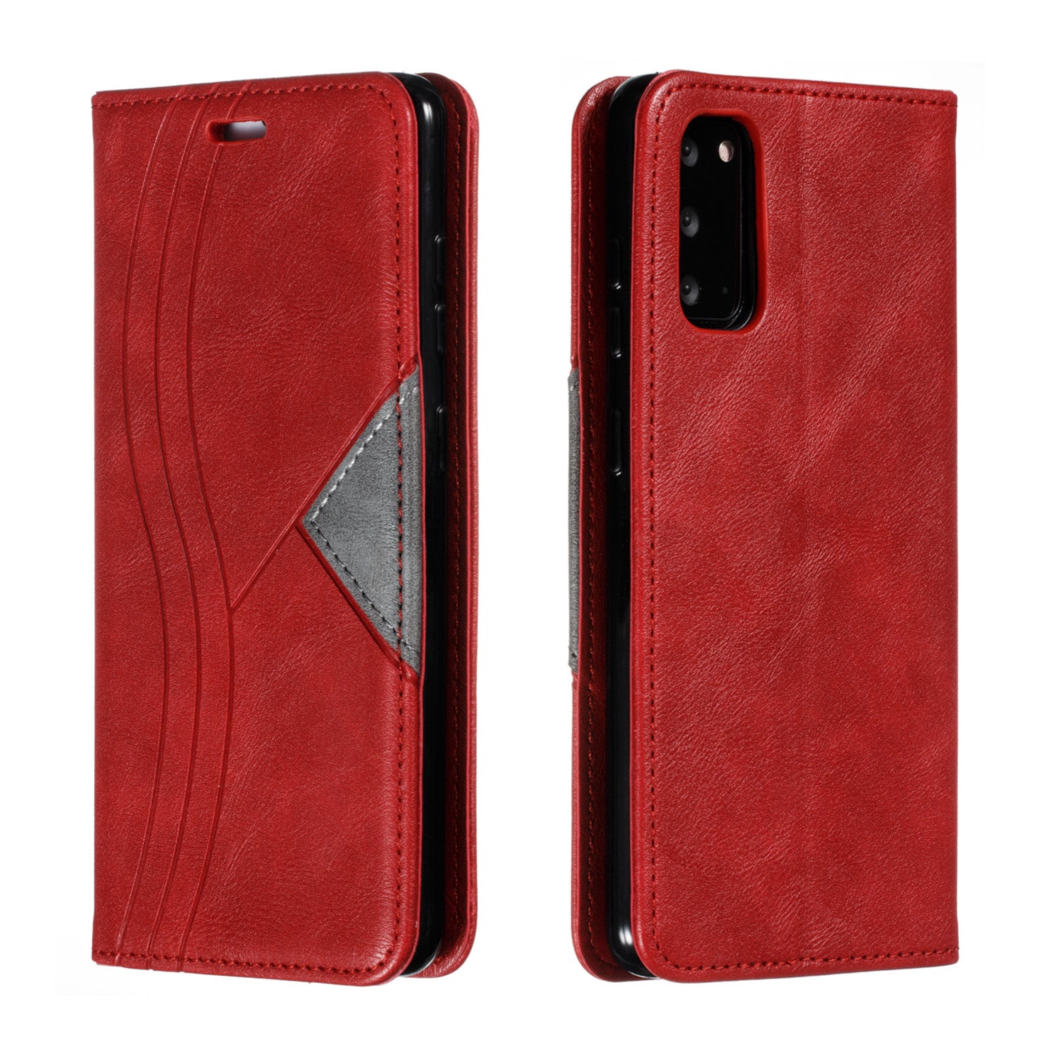 Auto-absorbed Splicing Leather Stand Shell with Card Slots for Samsung Galaxy S20 4G/S20 5G - Red