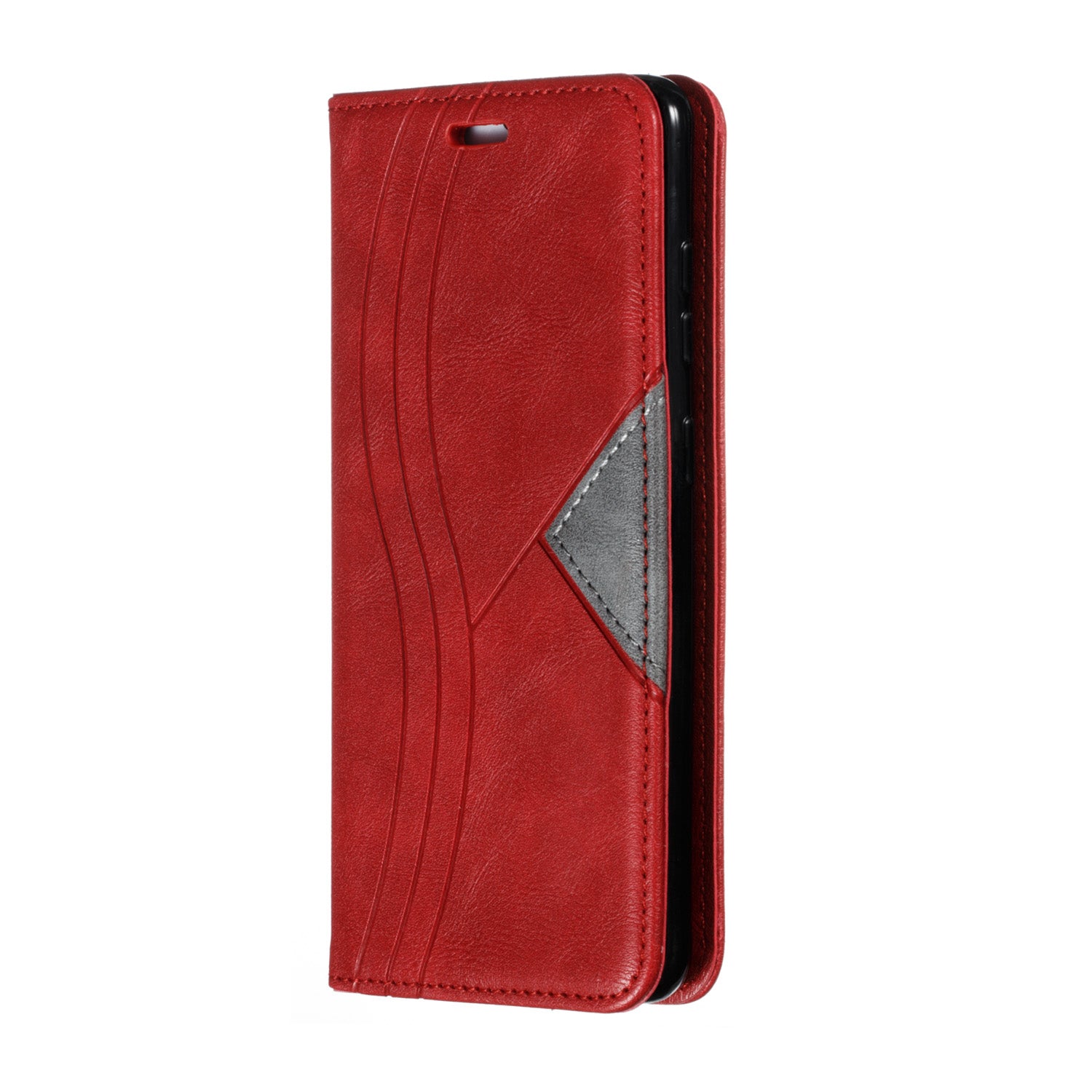 Auto-absorbed Splicing Leather Stand Shell with Card Slots for Samsung Galaxy S20 4G/S20 5G - Red