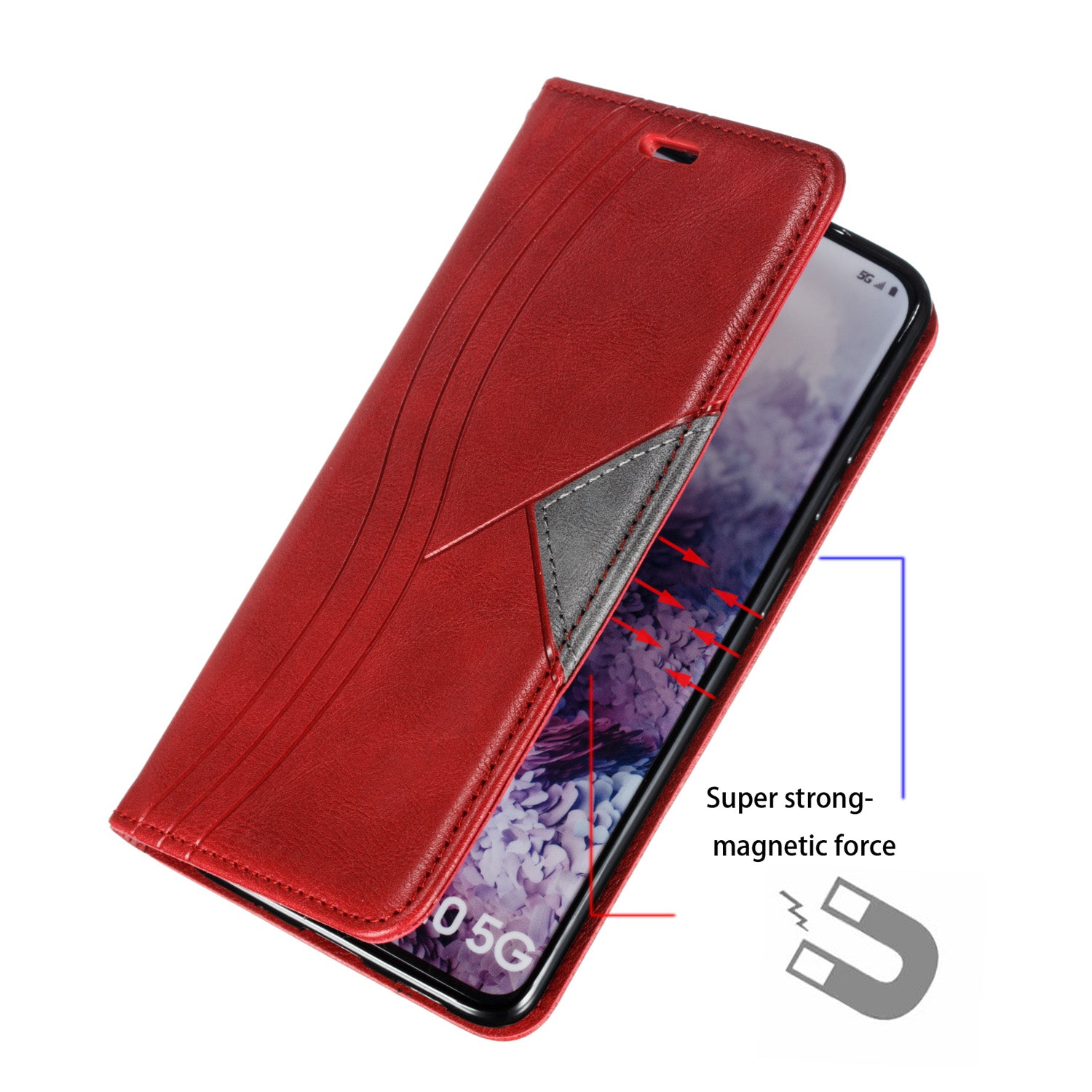 Auto-absorbed Splicing Leather Stand Shell with Card Slots for Samsung Galaxy S20 4G/S20 5G - Red