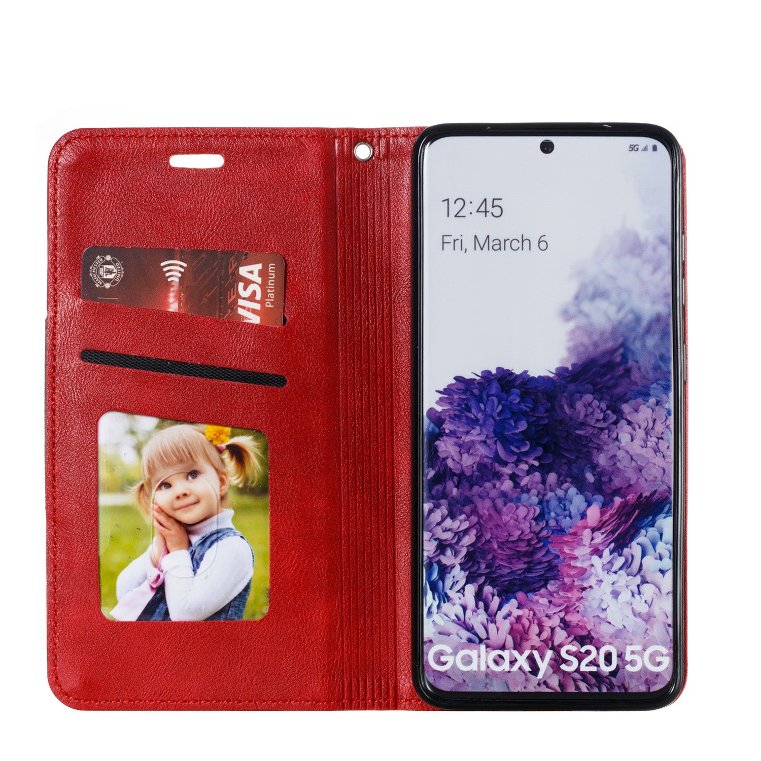 Auto-absorbed Splicing Leather Stand Shell with Card Slots for Samsung Galaxy S20 4G/S20 5G - Red