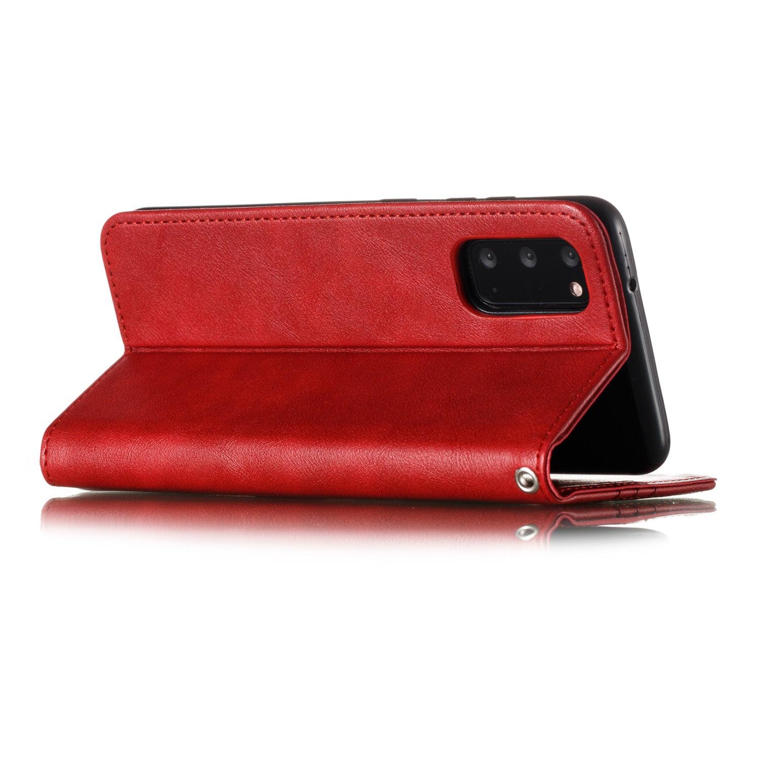 Auto-absorbed Splicing Leather Stand Shell with Card Slots for Samsung Galaxy S20 4G/S20 5G - Red