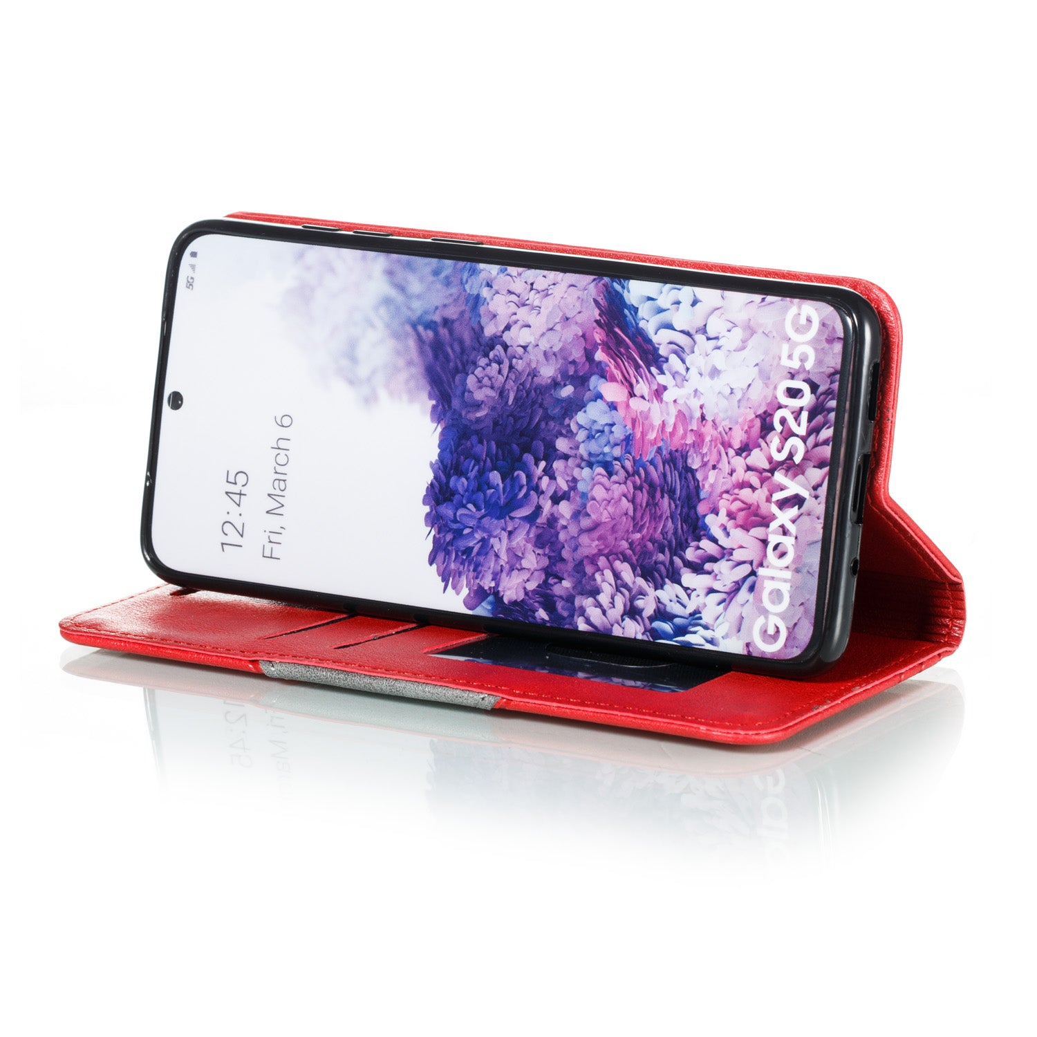 Auto-absorbed Splicing Leather Stand Shell with Card Slots for Samsung Galaxy S20 4G/S20 5G - Red