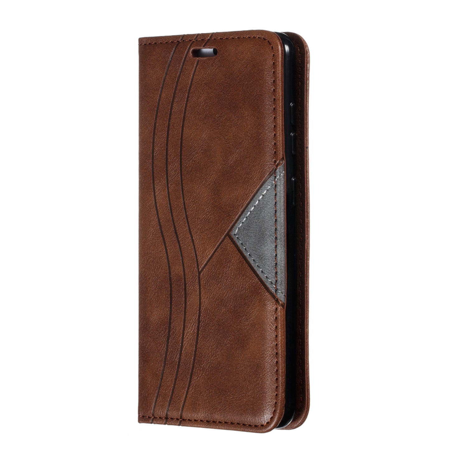 Auto-absorbed Splicing Leather Stand Shell with Card Slots for Samsung Galaxy S20 4G/S20 5G - Brown