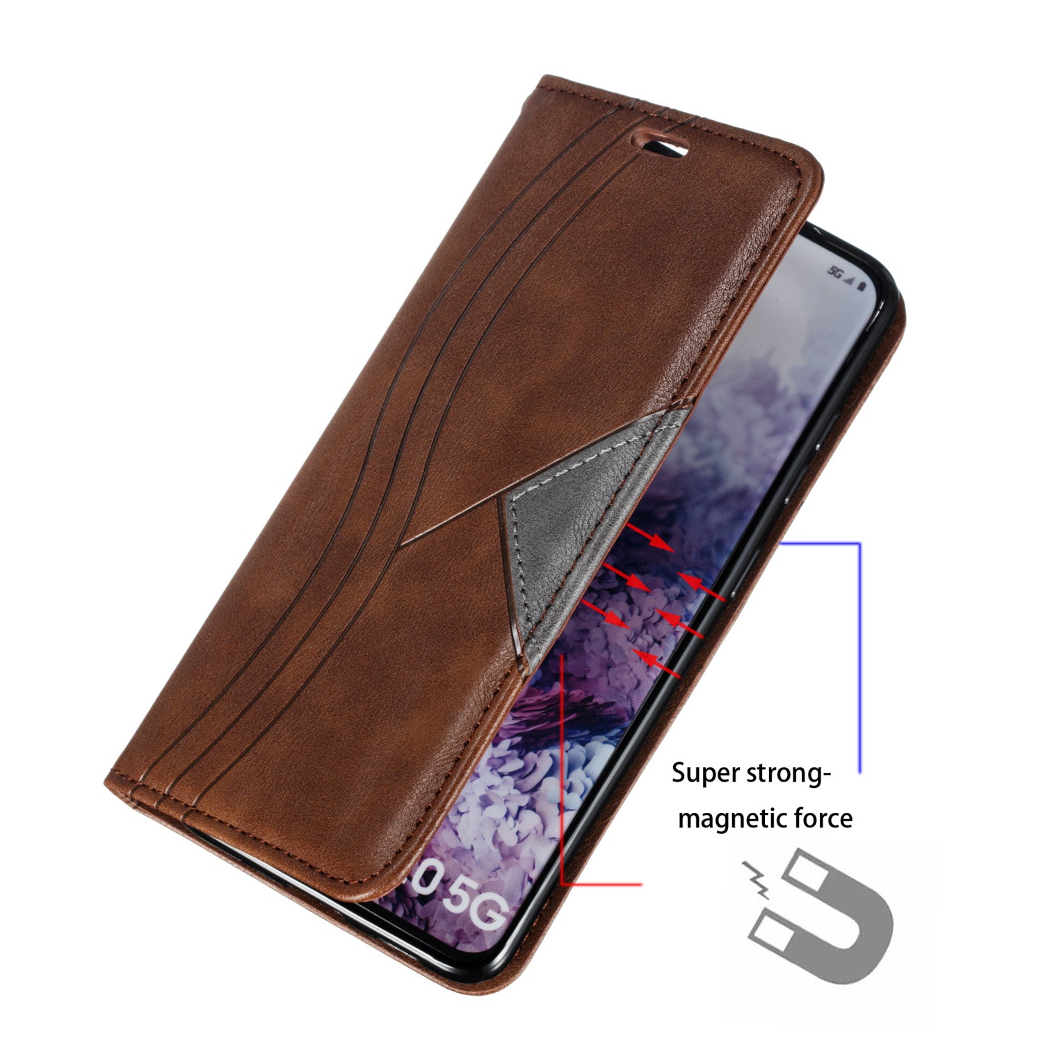 Auto-absorbed Splicing Leather Stand Shell with Card Slots for Samsung Galaxy S20 4G/S20 5G - Brown