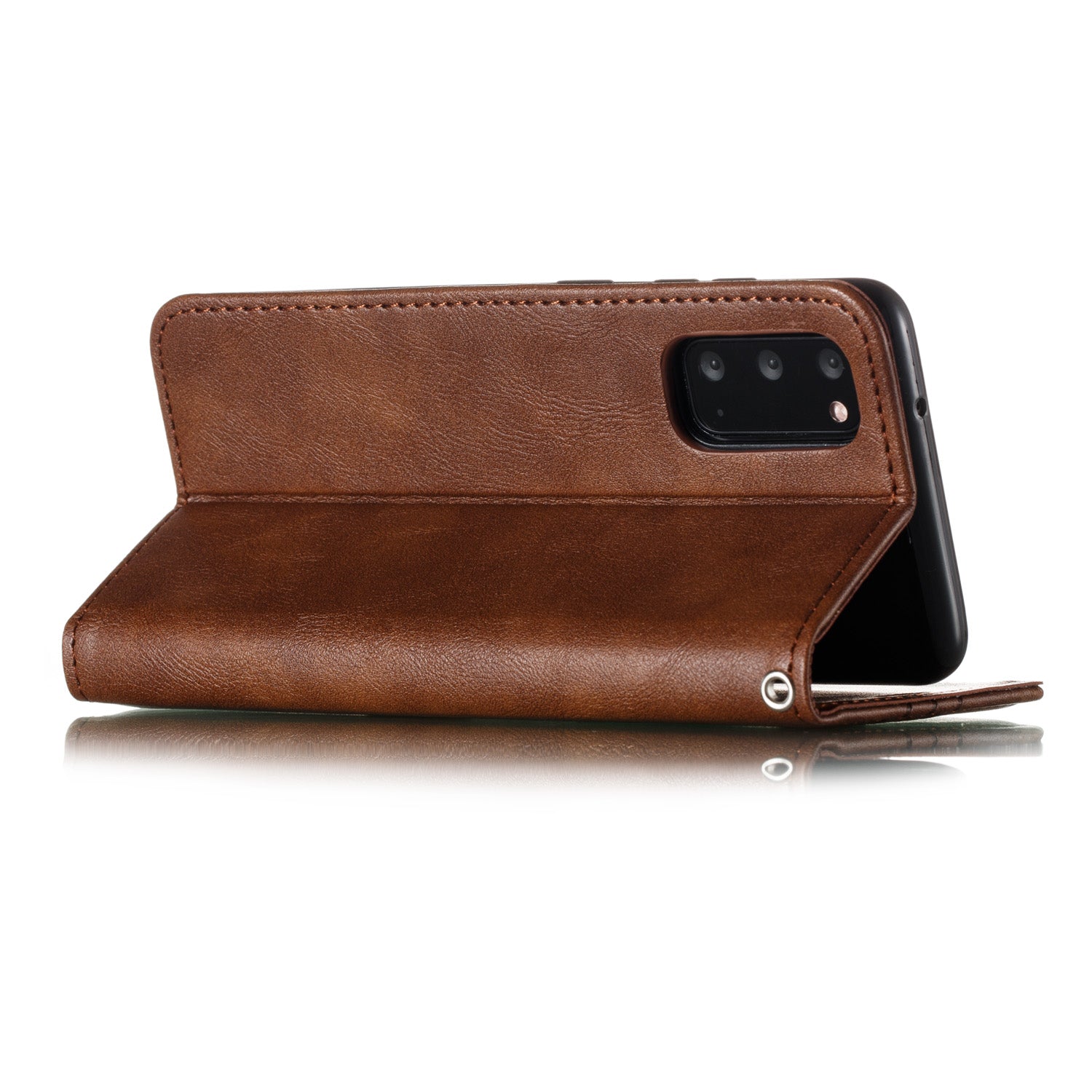 Auto-absorbed Splicing Leather Stand Shell with Card Slots for Samsung Galaxy S20 4G/S20 5G - Brown