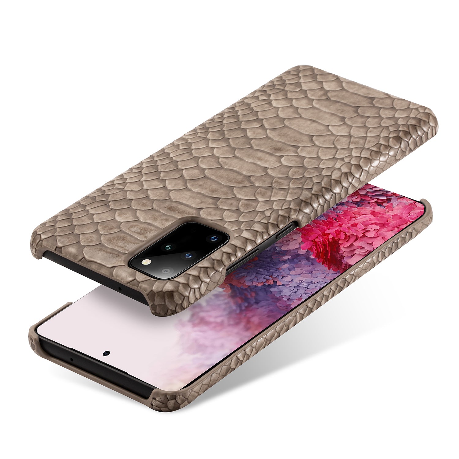 Snake Skin PU Leather Coated PC Hard Case for Samsung Galaxy S20 Plus - Grey