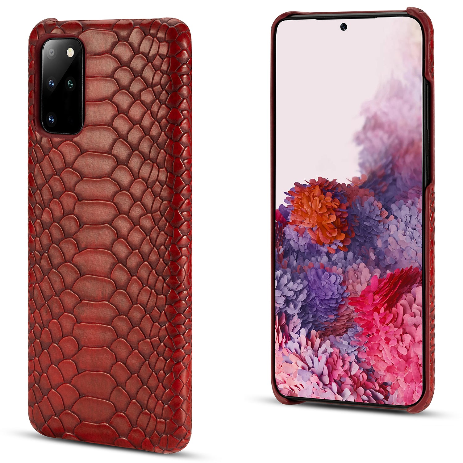 Snake Skin PU Leather Coated PC Hard Case for Samsung Galaxy S20 Plus - Red