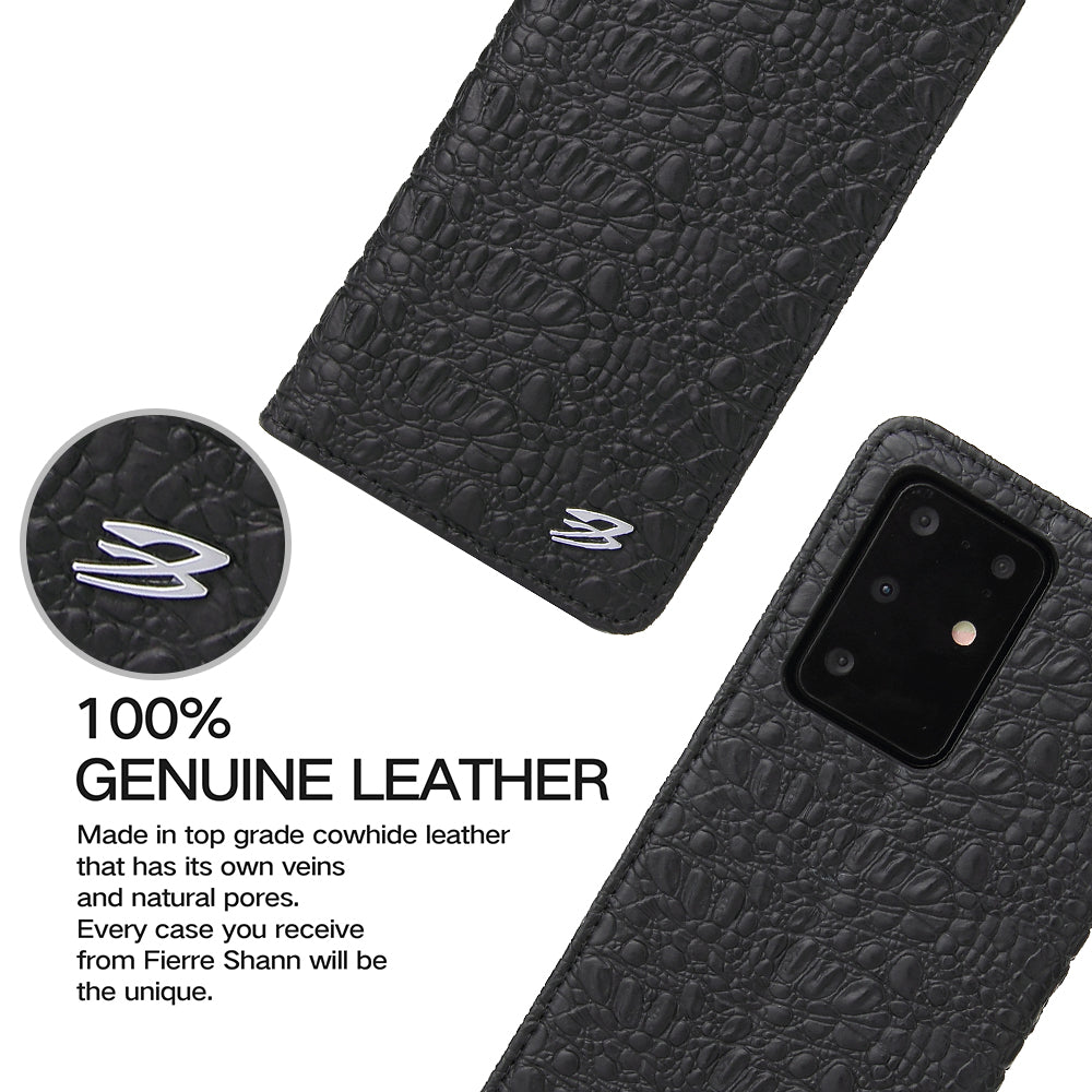 Crocodile Texture Genuine Leather Wallet Phone Case for Samsung Galaxy S20 Plus - Black