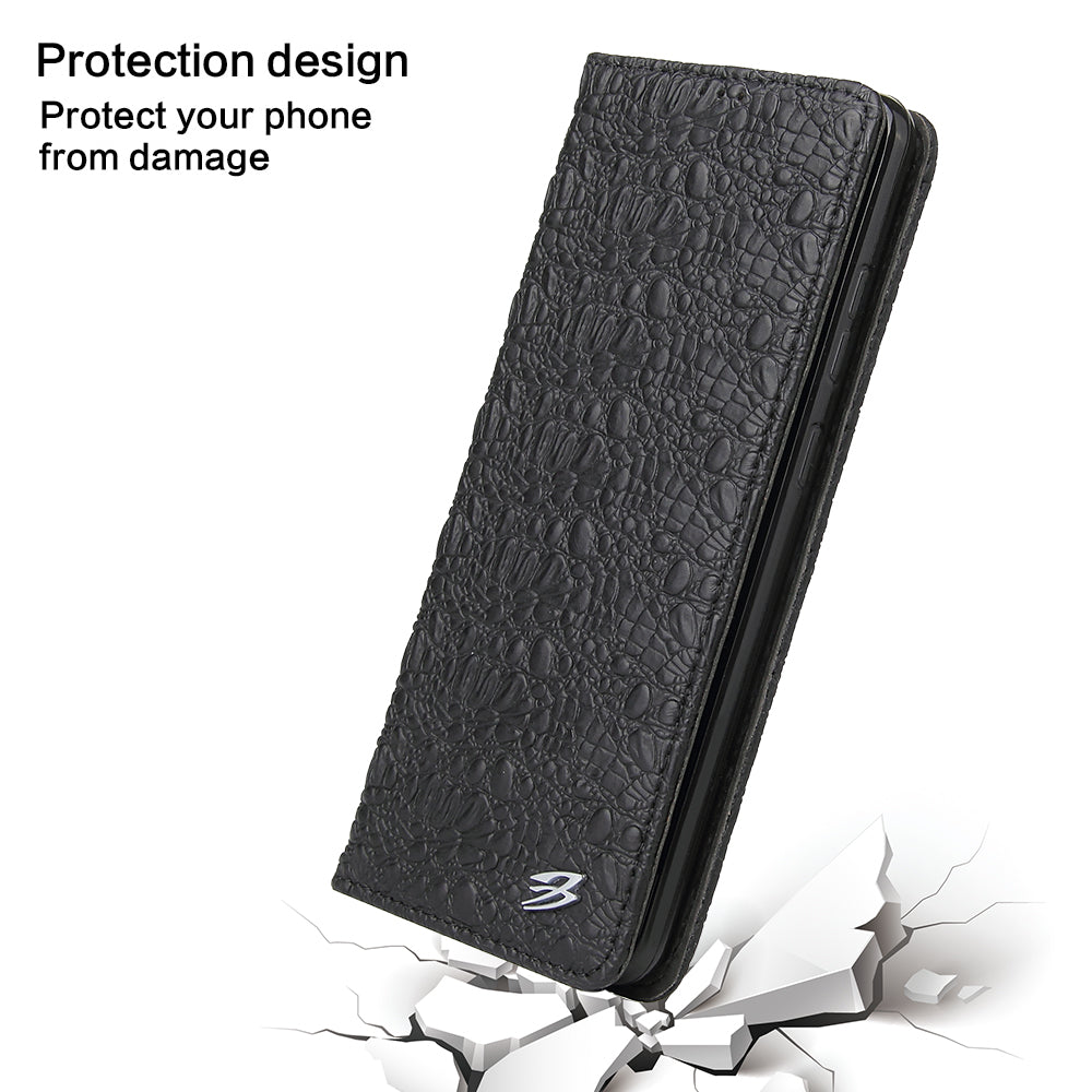 Crocodile Texture Genuine Leather Wallet Phone Case for Samsung Galaxy S20 Plus - Black