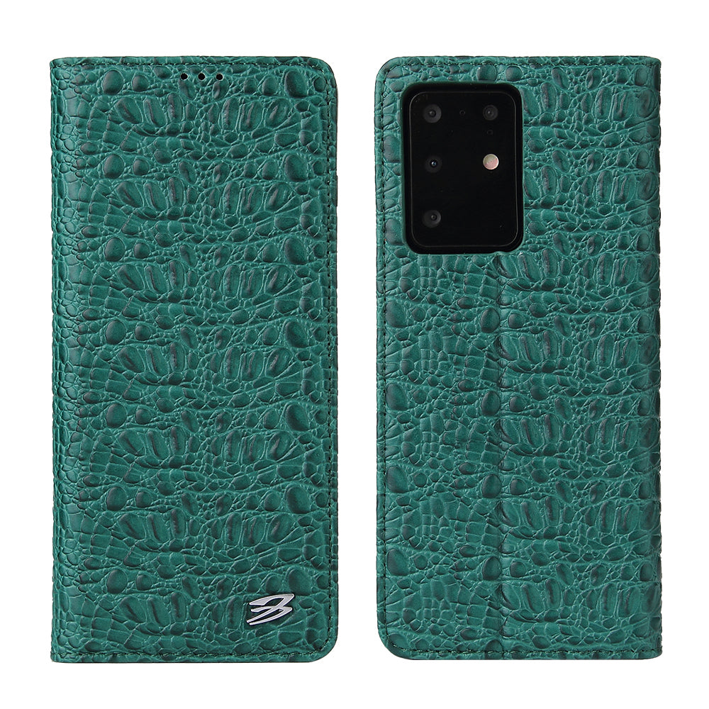 Crocodile Texture Genuine Leather Wallet Phone Case for Samsung Galaxy S20 Plus - Green