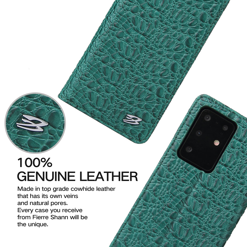 Crocodile Texture Genuine Leather Wallet Phone Case for Samsung Galaxy S20 Plus - Green