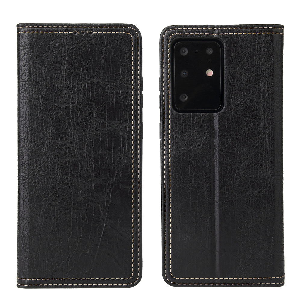 Auto-absorbed Leather Wallet Stand Case for Samsung Galaxy S20 Plus - Black