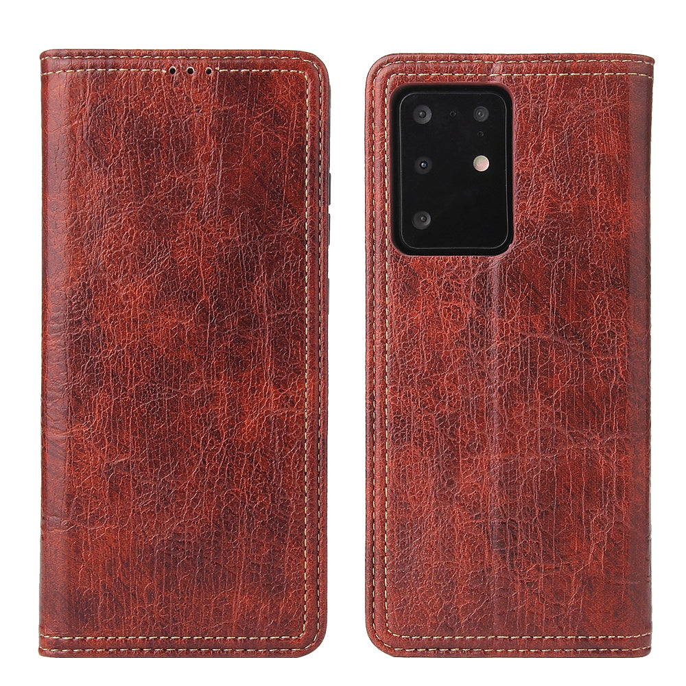 Auto-absorbed Leather Wallet Stand Case for Samsung Galaxy S20 Plus - Red