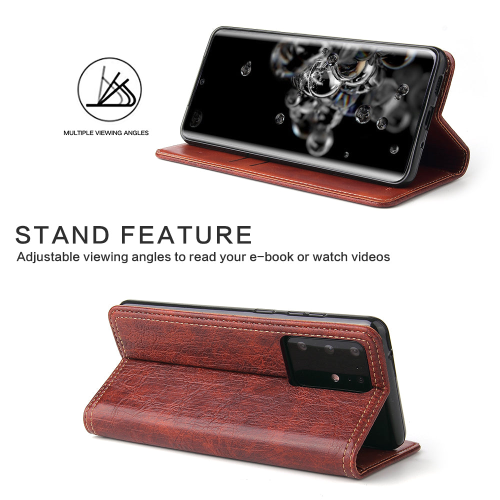 Auto-absorbed Leather Wallet Stand Case for Samsung Galaxy S20 Plus - Red