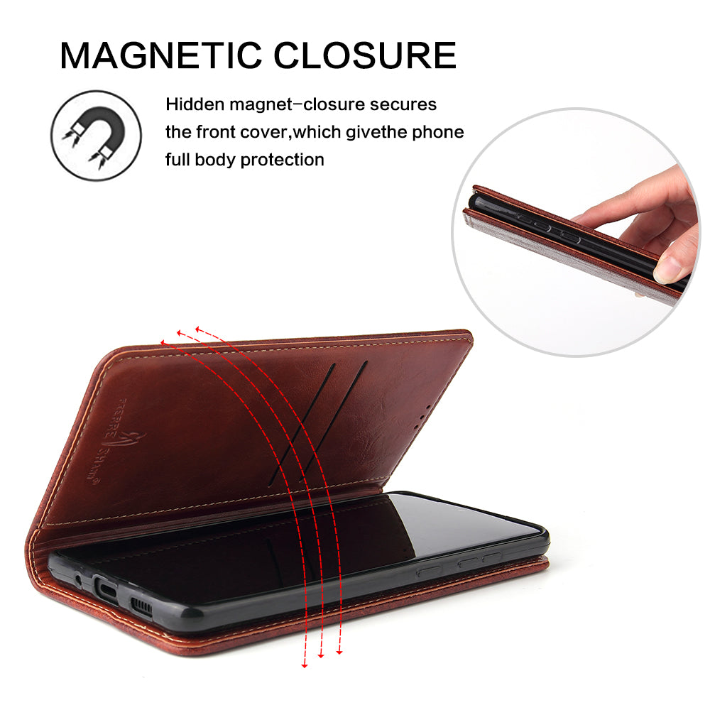 Auto-absorbed Leather Wallet Stand Case for Samsung Galaxy S20 Plus - Red