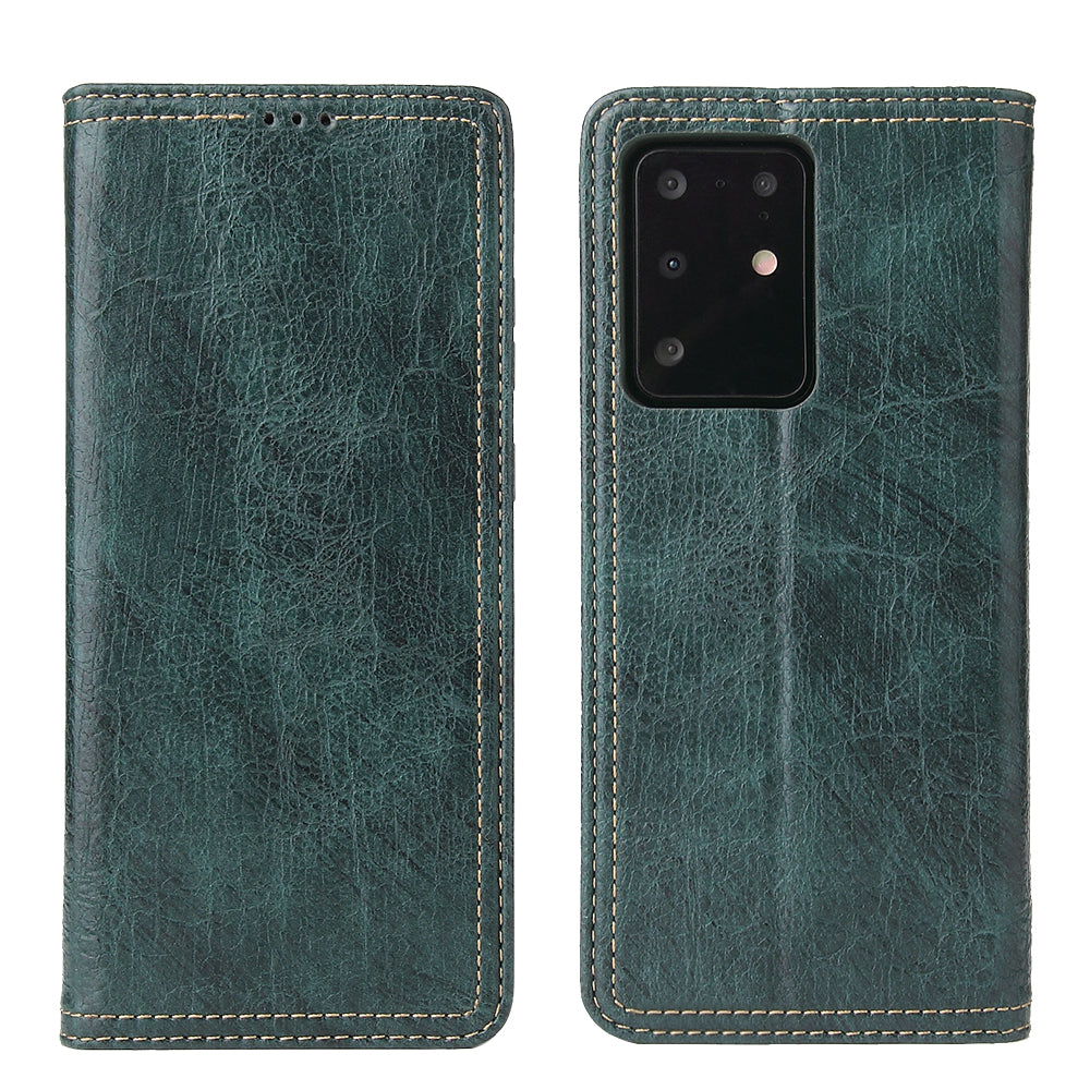 Auto-absorbed Leather Wallet Stand Case for Samsung Galaxy S20 Plus - Blue