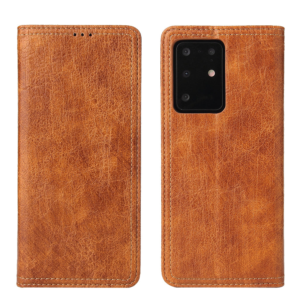 Auto-absorbed Leather Wallet Stand Case for Samsung Galaxy S20 Plus - Brown