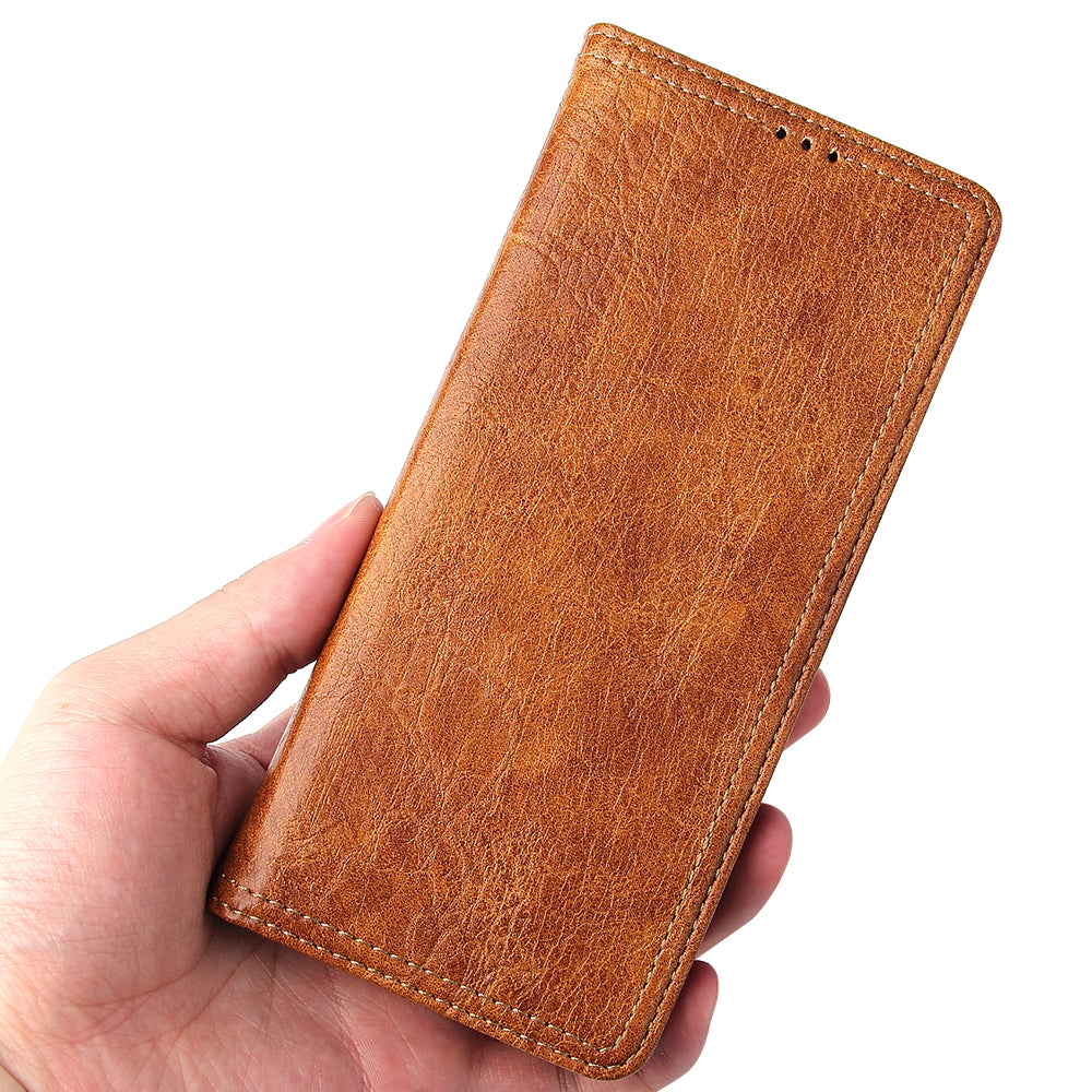 Auto-absorbed Leather Wallet Stand Case for Samsung Galaxy S20 Plus - Brown