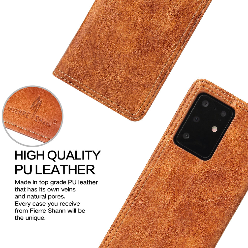 Auto-absorbed Leather Wallet Stand Case for Samsung Galaxy S20 Plus - Brown